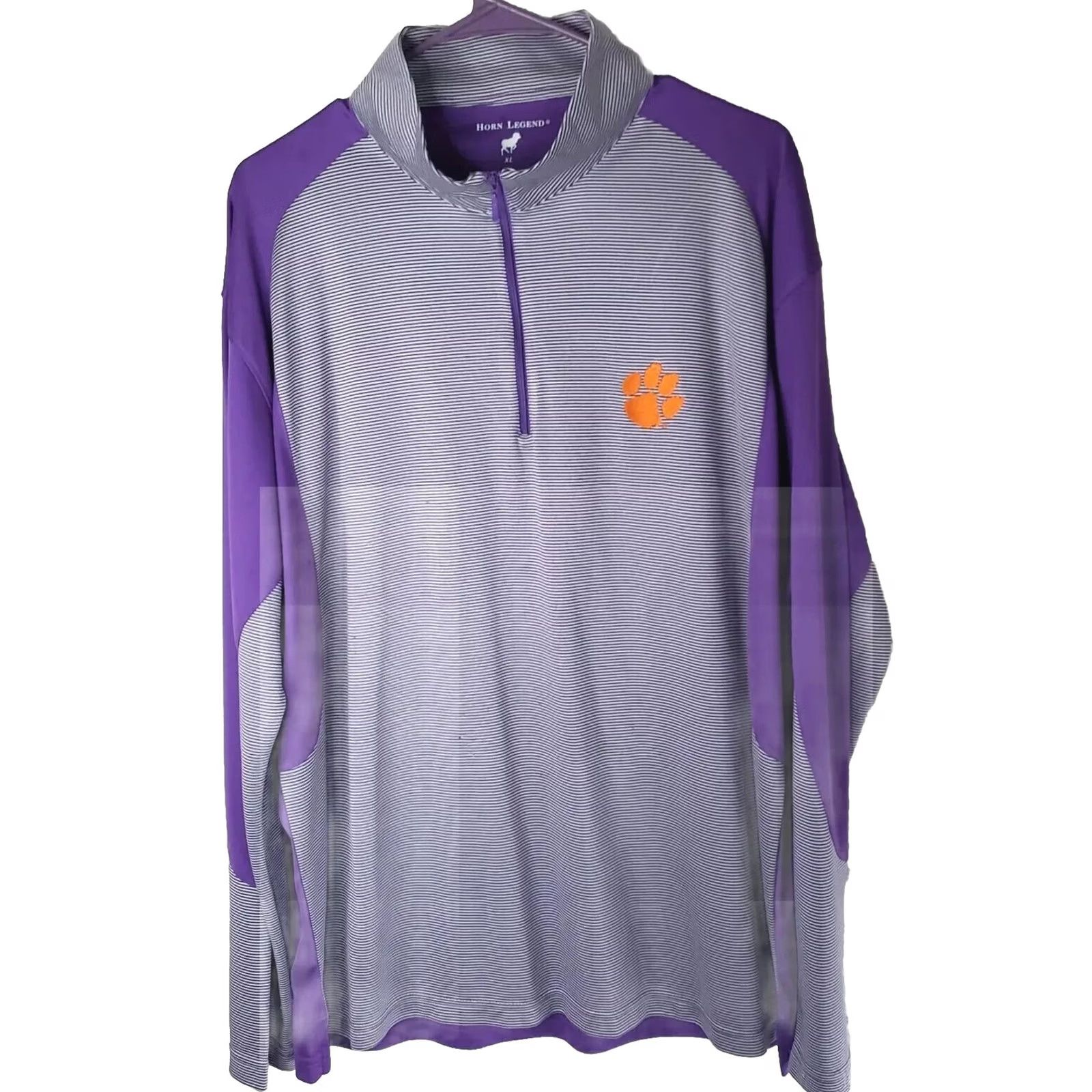 Vintage Horn Legend HL Sport Bamboo Performance 1/4 Zip Clemson Tigers Pullover Mens XL Purple Striped Tiger Paw Size US XL / EU 56 / 4 - 2 Thumbnail