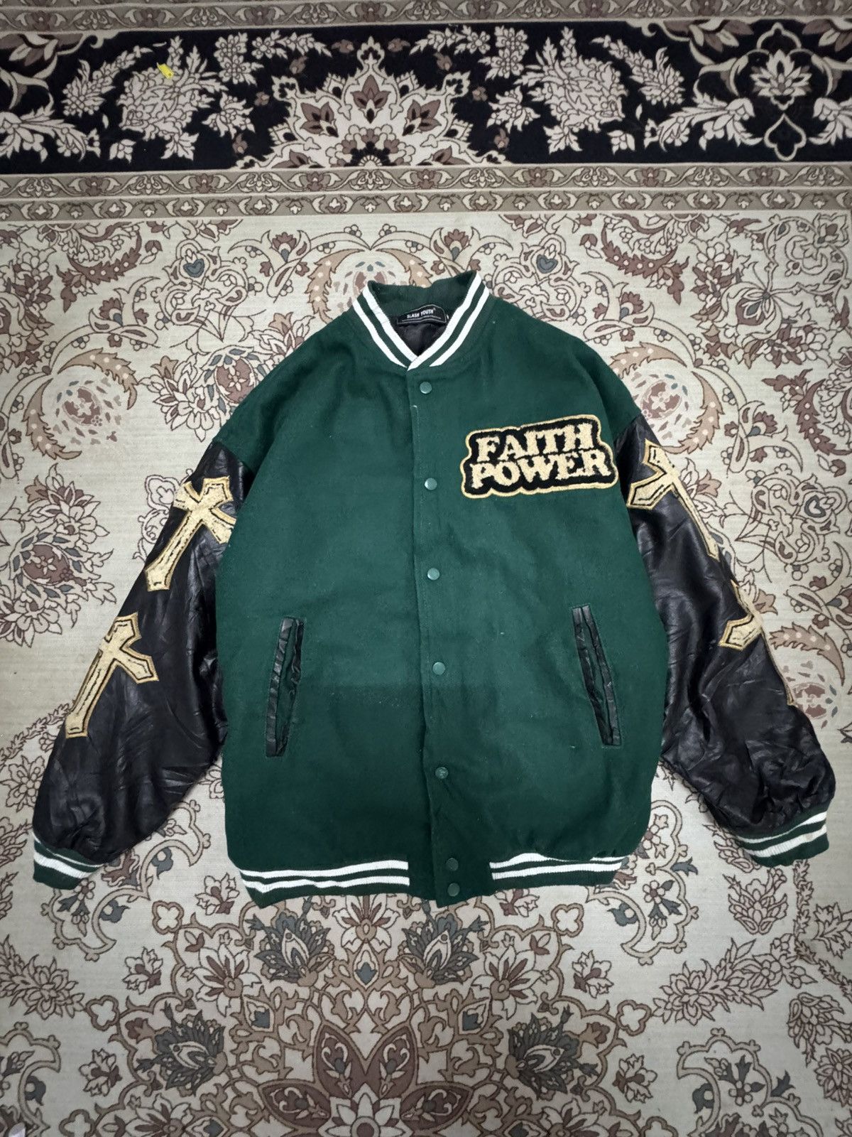 Japanese Brand SLASH YOUTH BIG LOGO CHROME VARSITY JACKET Size US M / EU 48-50 / 2 - 2 Thumbnail
