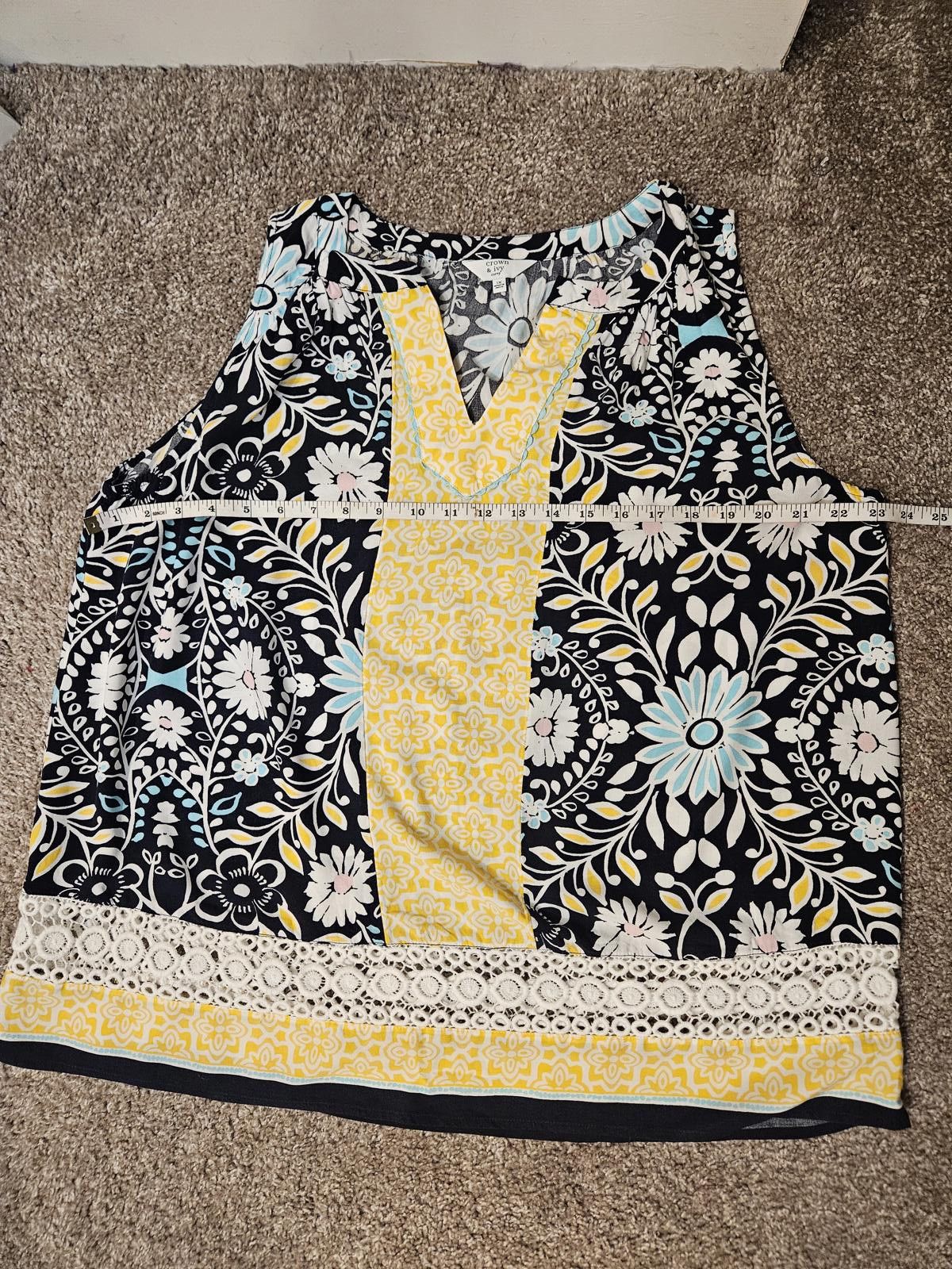 Designer Crown & Ivy Curvy Floral Tunic Top #558 Size XL / US 12-14 / IT 48-50 - 4 Thumbnail