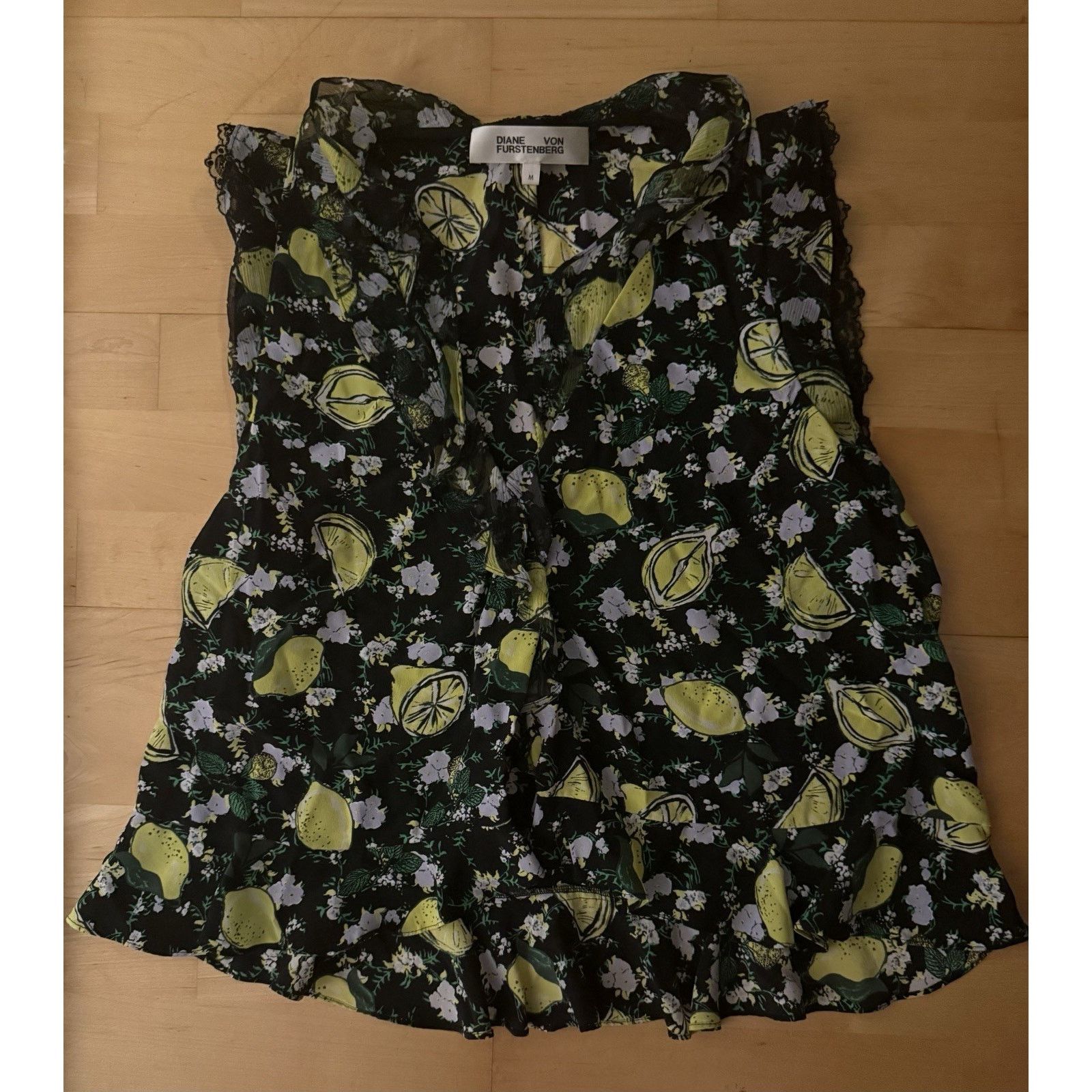Diane von Furstenberg Diane von Furstenberg Peona Silk Wrap Ruffle Lemon Print M Size M / US 6-8 / IT 42-44 - 3 Thumbnail