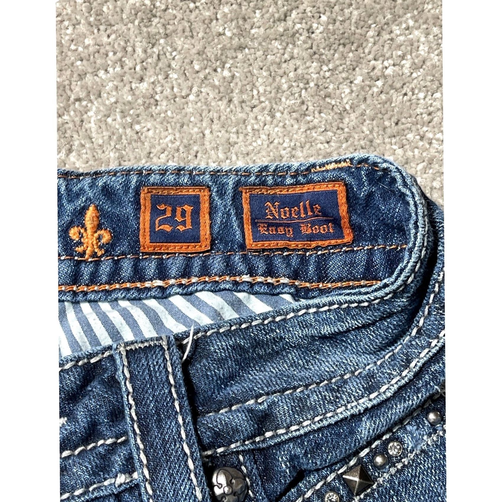 Vintage Rock Revival Jeans 29 Noelle Y2K Western Moto Americana Rockabilly Bootcut Denim 5-Pocket Womens Regular Size 29 Blue Solid Studded Button Zip Size 29" - 7 Thumbnail