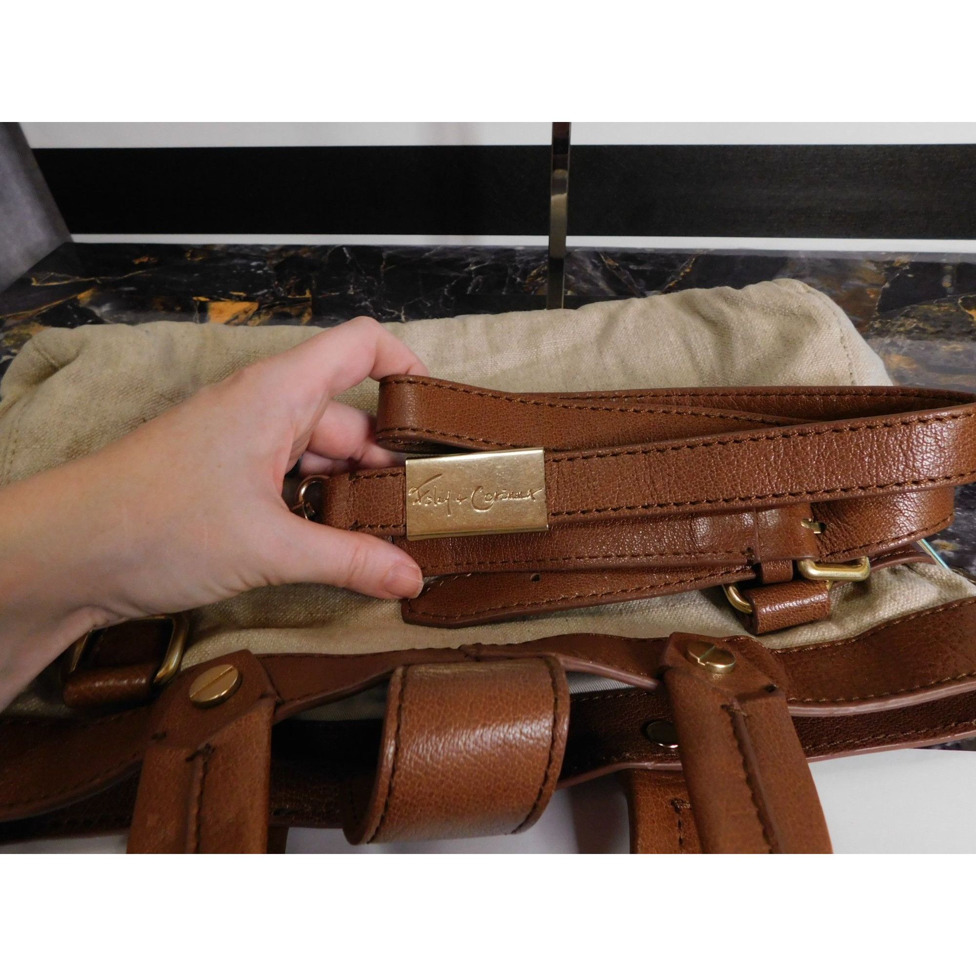 Other Foley + Corinna Brown Leather & Beige Canvas Shoulder Bag Wi Size ONE SIZE - 4 Thumbnail
