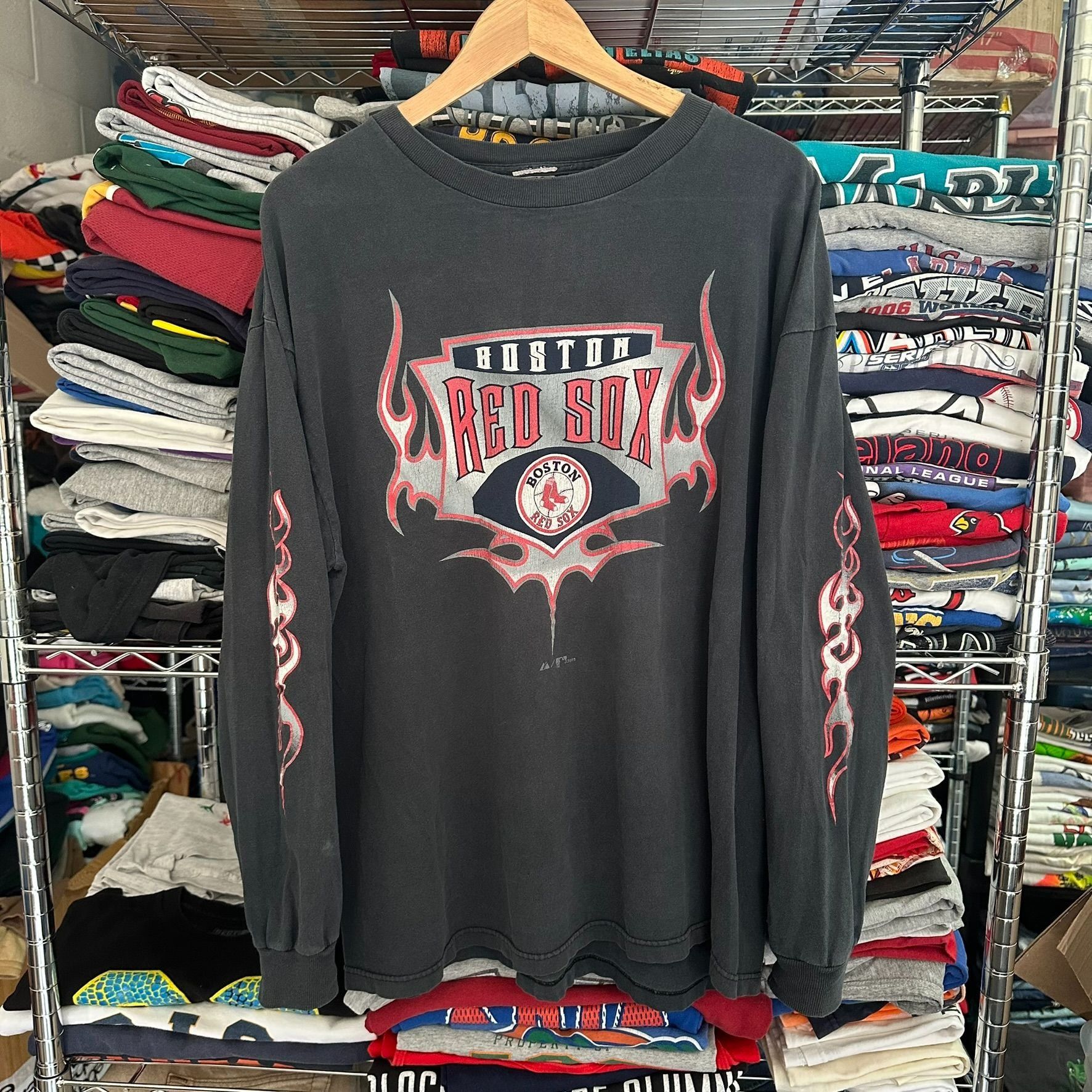 MLB Vintage Y2K Boston Red Sox Tribal Flame T-Shirt Long Sleeve Size US XL / EU 56 / 4 - 1 Thumbnail