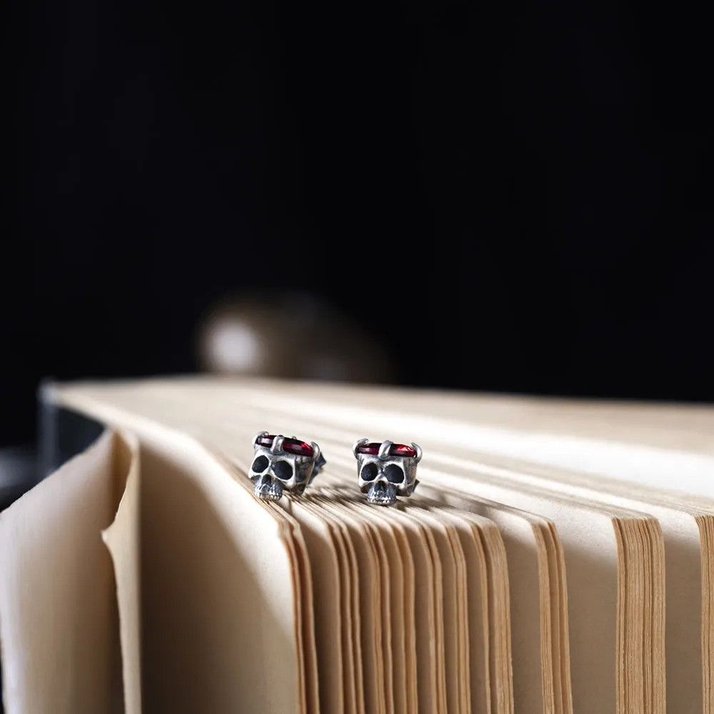 Jewelry Skull Wine Stone Earrings 925 Sterling Silver Jewelry Gift Size ONE SIZE - 4 Thumbnail