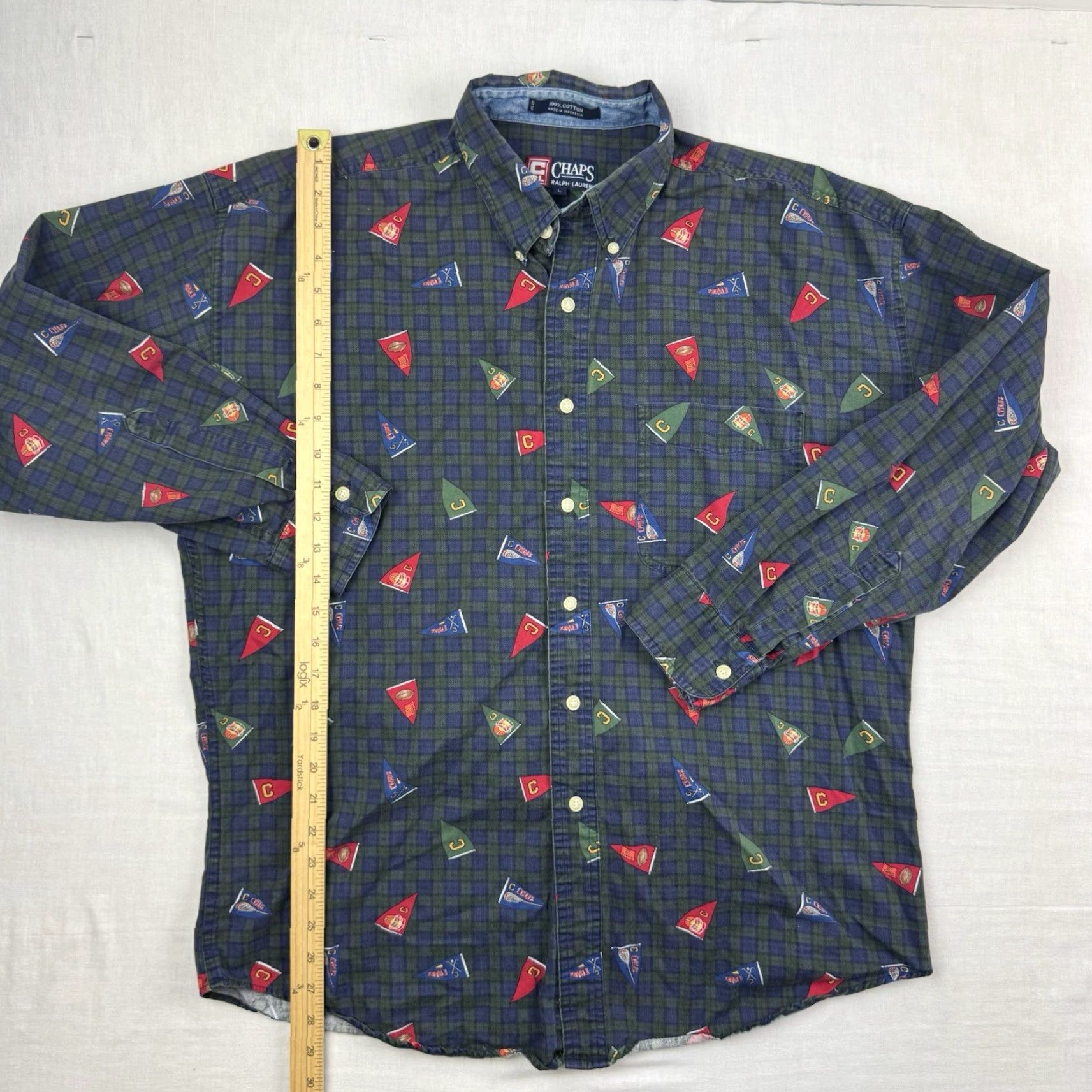 Chaps VINTAGE Chaps Ralph Lauren Men's Button-Down Shirt Adult Large Plaid Flag 90s Green Size US L / EU 52-54 / 3 - 5 Thumbnail