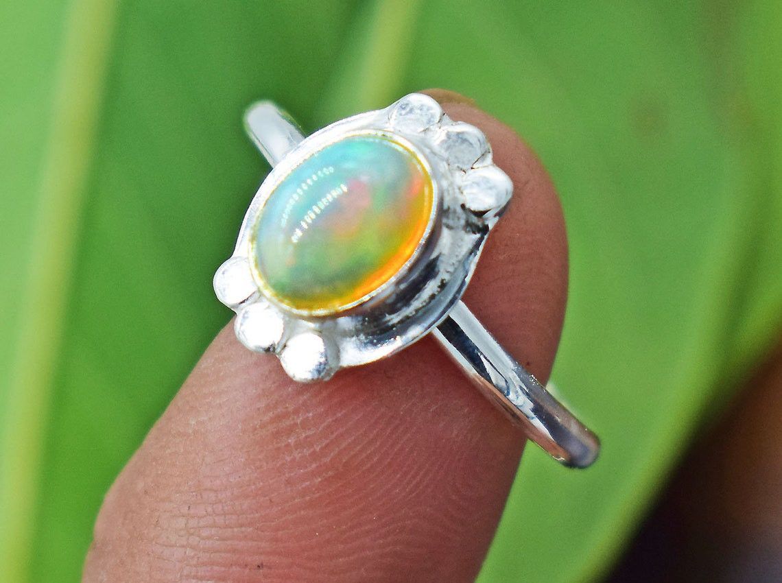 Handmade Natural Ethiopian Opal Ring: 925 Silver October Birthstone Size ONE SIZE - 3 Thumbnail
