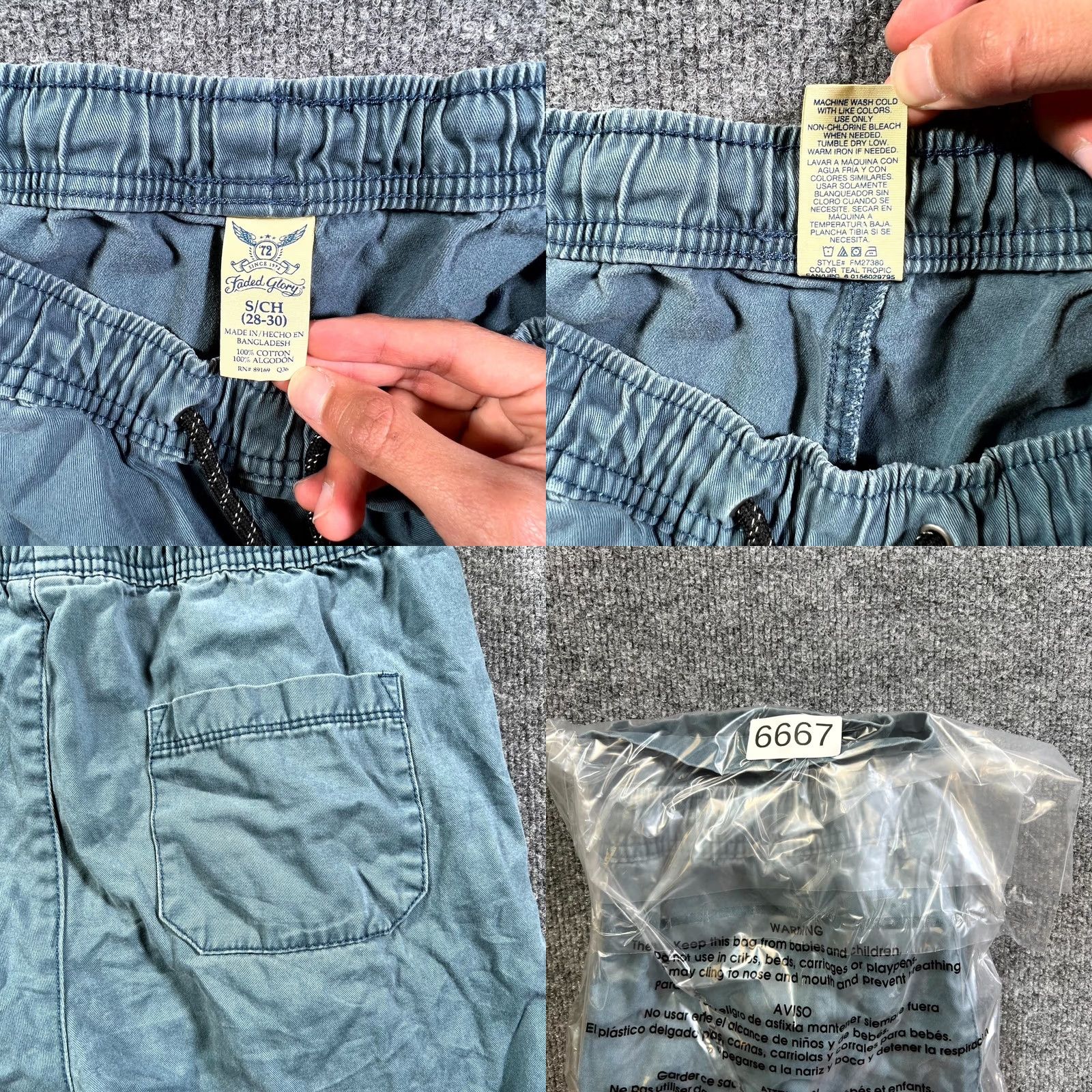 Faded Glory Faded Glory Mens Shorts Chino Shorts Mens S Teal Drawstring Slash Pockets Casual Size US 29 - 8 Thumbnail