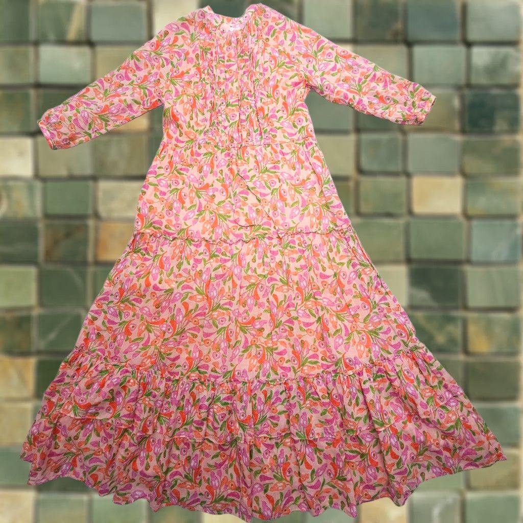 Banjanan Banjanan Maxi Dress in Mini Bloom Rose XS Multicolor Cotton Knit Floral 3/4 Sleeve Collared Button Bohemian Casual Party/Cocktail Travel Lightweight Size XS / US 0-2 / IT 36-38 - 1 Thumbnail