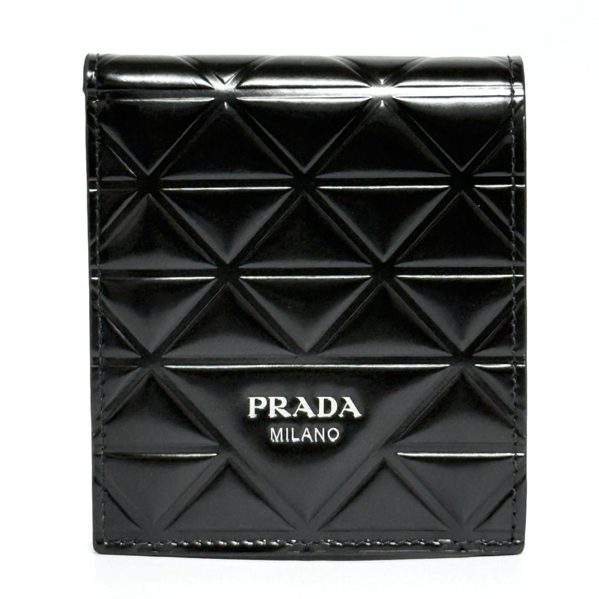 Prada Prada Men's Bi-fold Wallet Brushed Leather Black Size ONE SIZE - 1 Thumbnail