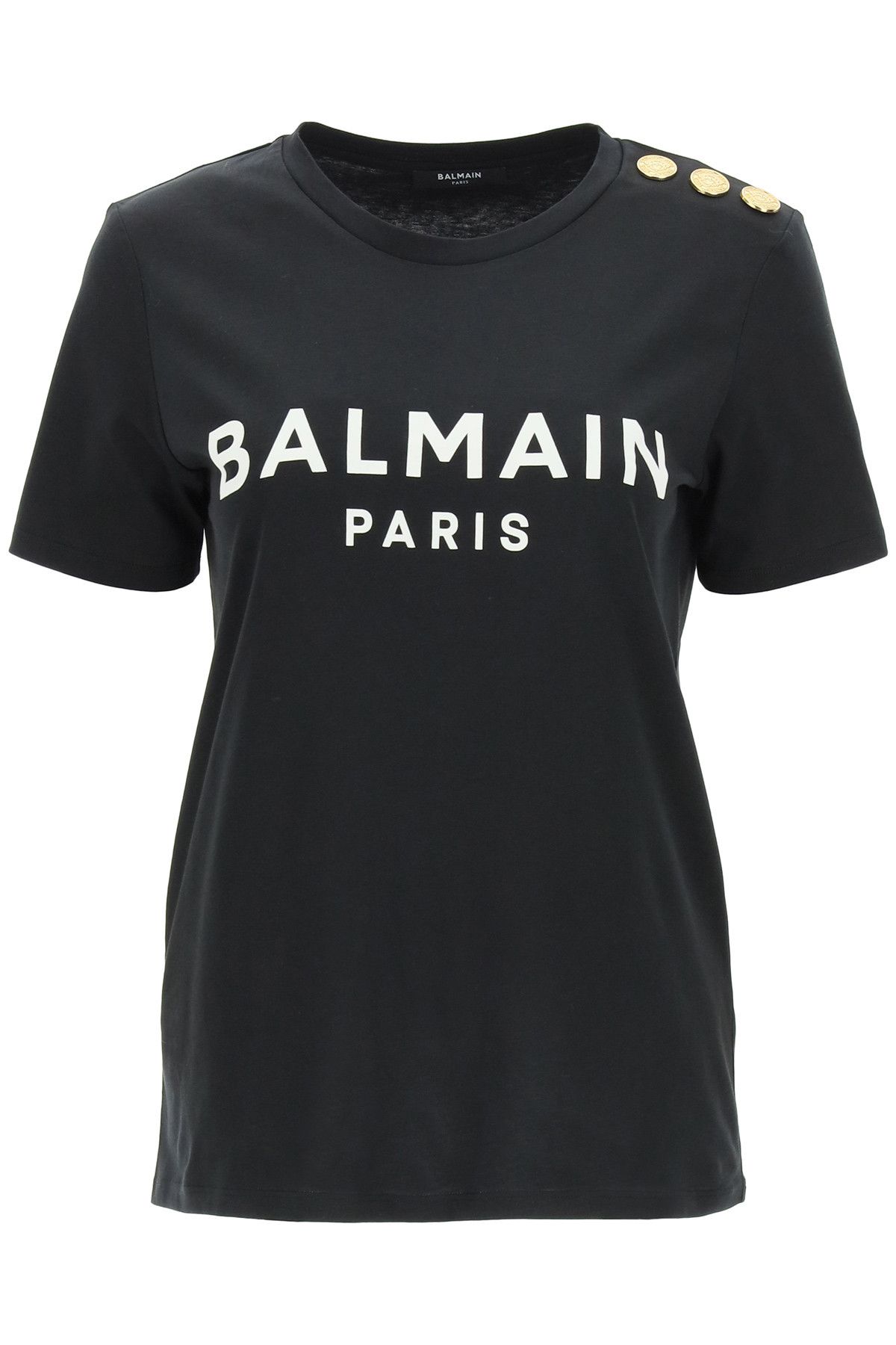 image of Balmain T-Shirt With Logo Print And Embossed Buttons in Black, Women's (Size XS)