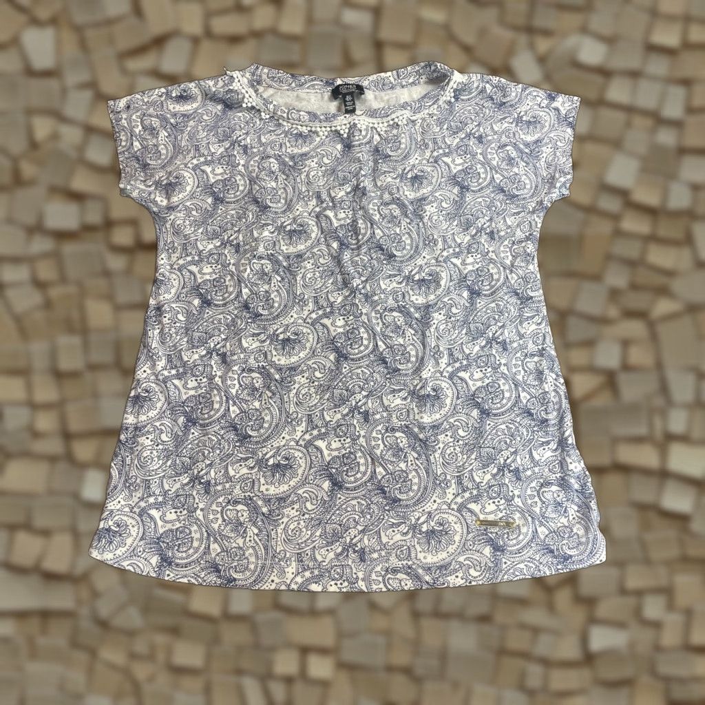 Jones New York Jones New York Shirt Women's Small Blue White Short Sleeve Floral Blouse Size S / US 4 / IT 40 - 1 Thumbnail