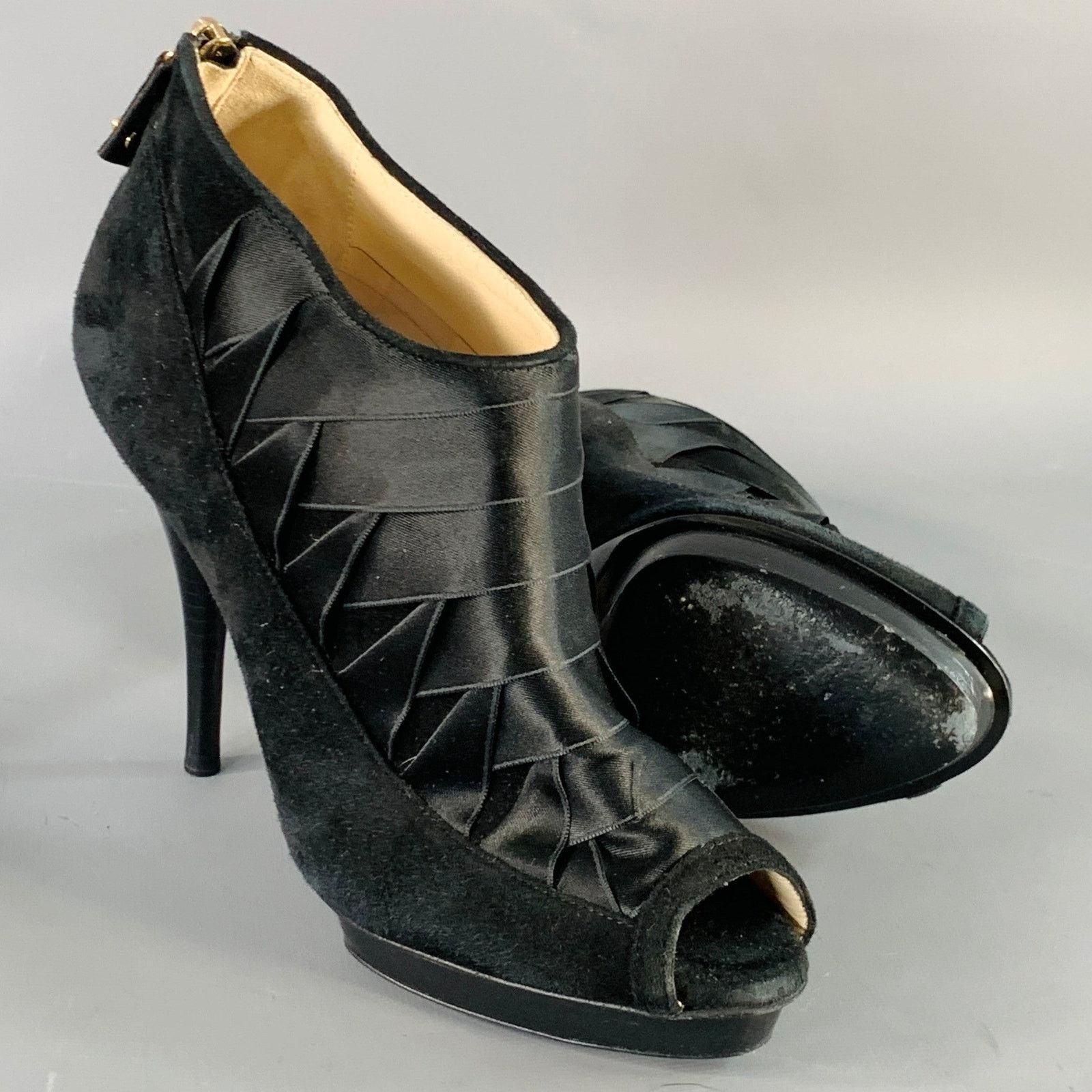 Oscar De La Renta OSCAR DE LA RENTA Black Suede Satin Woven Stiletto Booties Size US 6 / IT 36 - 5 Thumbnail