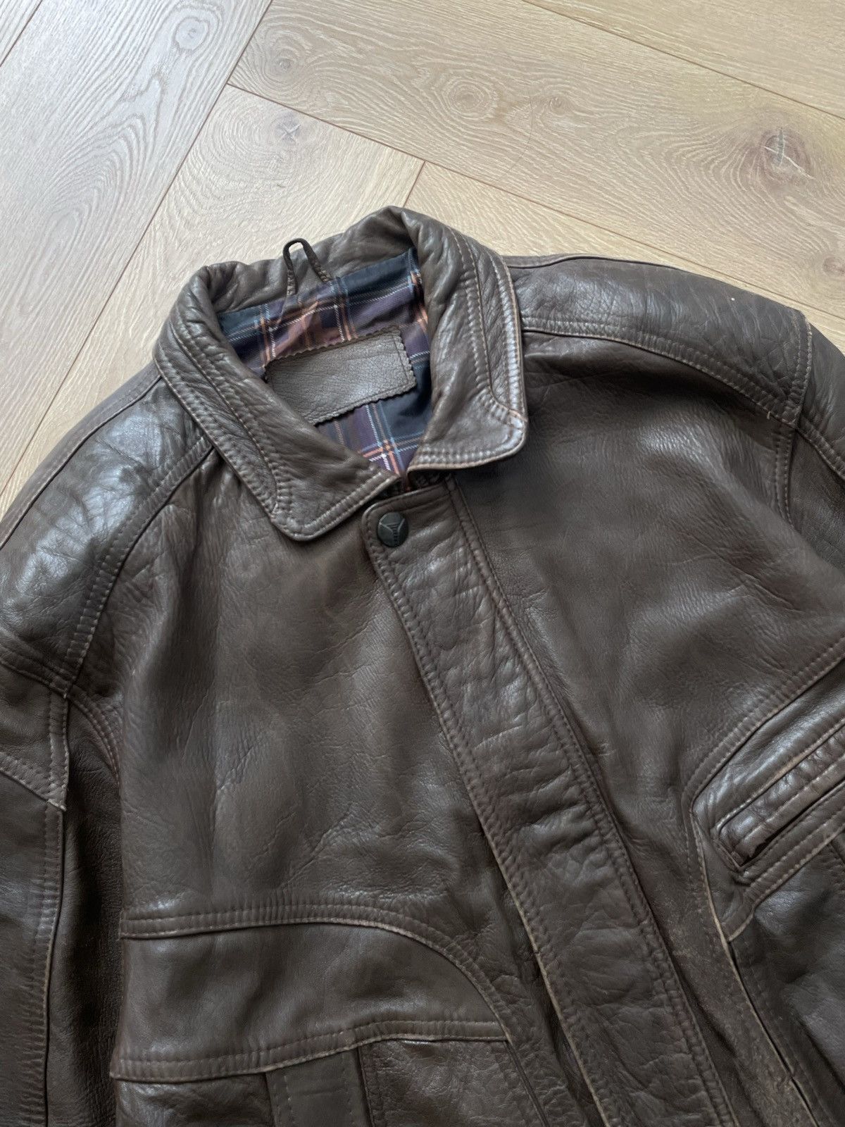 Vintage Washed Brown Retro 90s Genuine Real Leater Bomber Punk Rock Size US XL / EU 56 / 4 - 4 Thumbnail