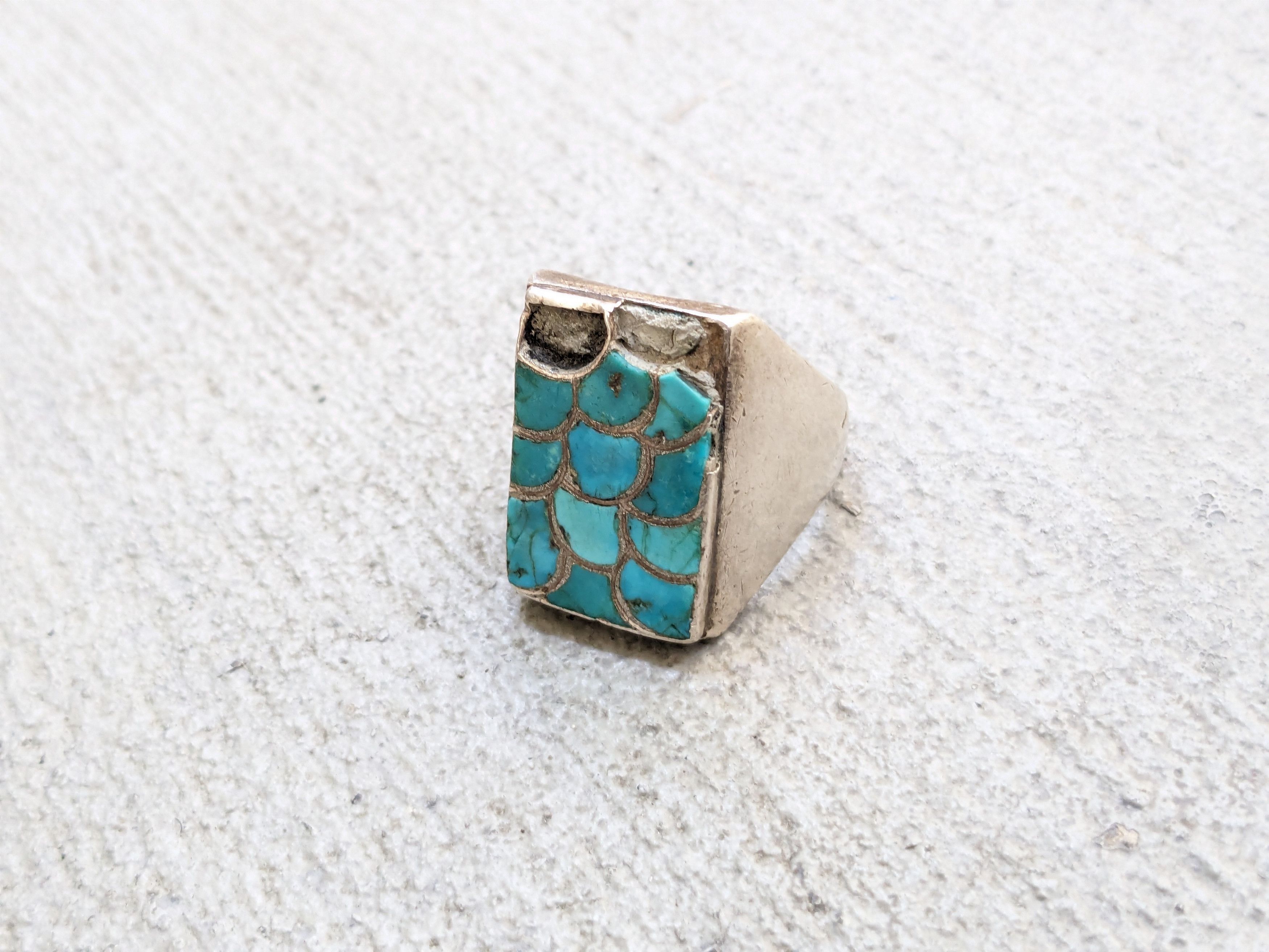 Other Vintage Sterling Silver Ring 11.5 Turquoise Rectangle Modern Size ONE SIZE - 2 Thumbnail