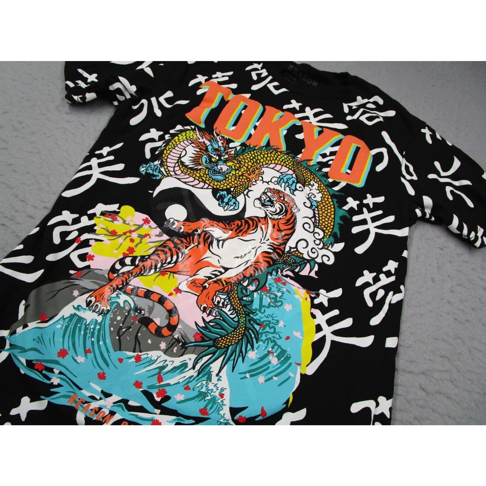 Reason Reason Mens Black Short Sleeve Crew Neck Tokyo Tiger Graphic T-Shirt Large Size US L / EU 52-54 / 3 - 2 Thumbnail