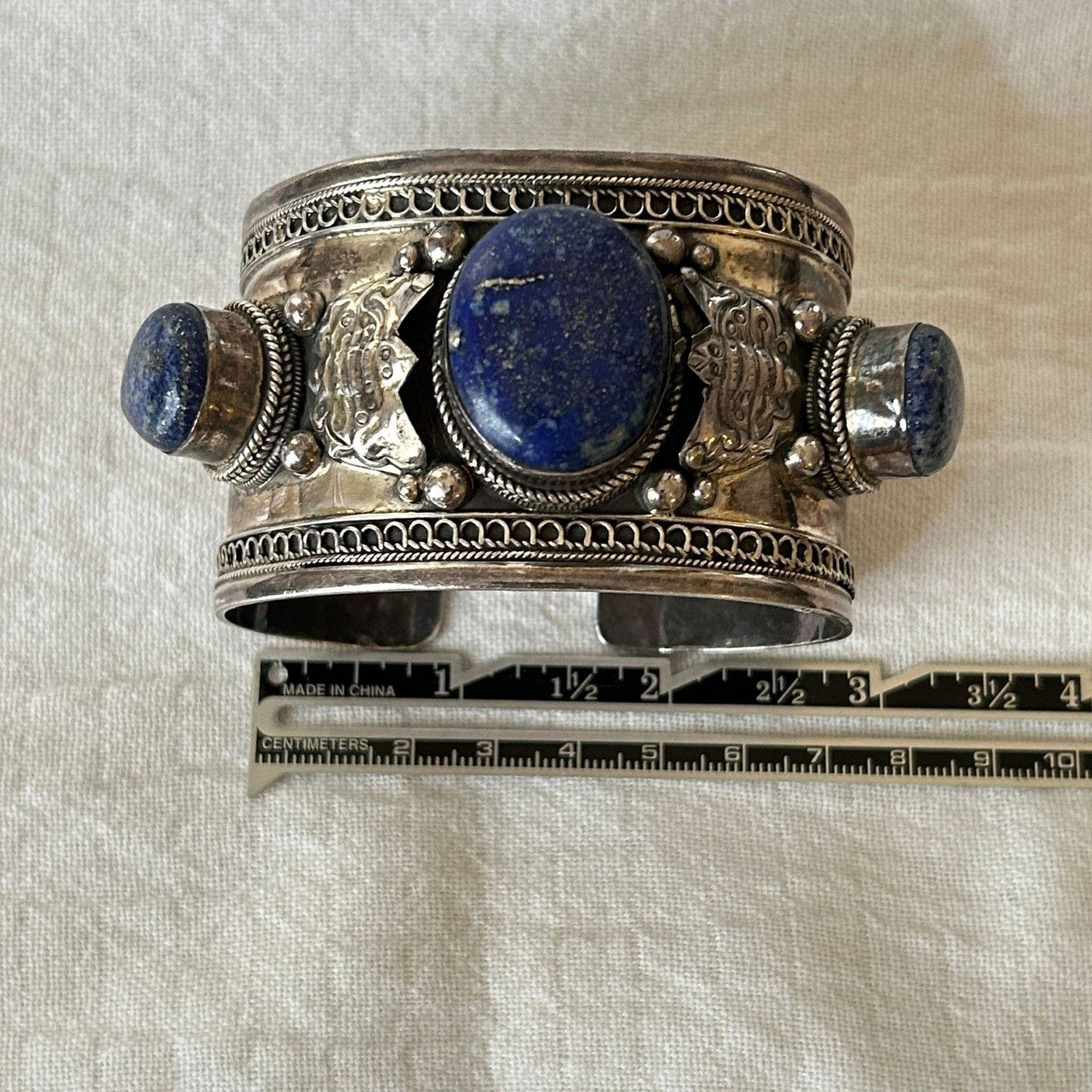 Vintage Vintage Sterling Silver & Lapis Lazuli Bracelet – 1970s 96g Size ONE SIZE - 6 Thumbnail