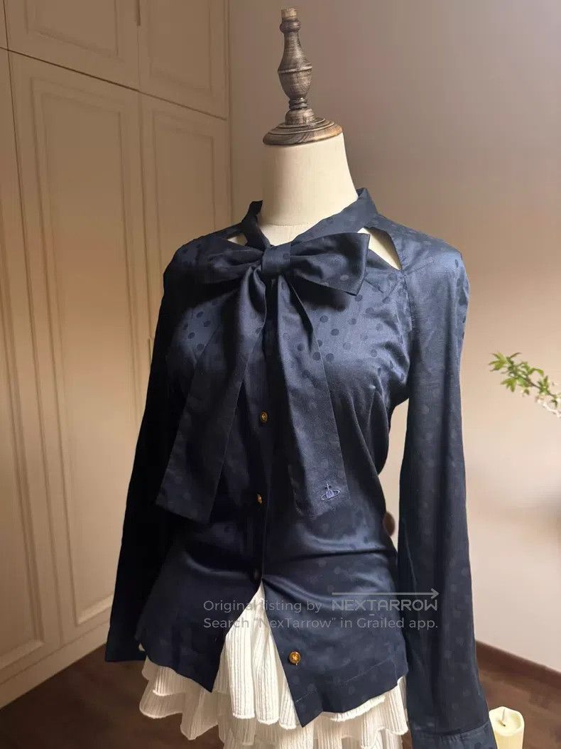 Vivienne Westwood Vivienne Westwood Satin Waterdrop Polka Dot Dark Blue Bow Size M / US 6-8 / IT 42-44 - 4 Thumbnail