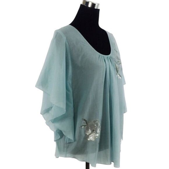 Other NWT Karen Kane Aqua Silver Flutter Slv Silk Top | Coastal Me Size M / US 6-8 / IT 42-44 - 3 Thumbnail