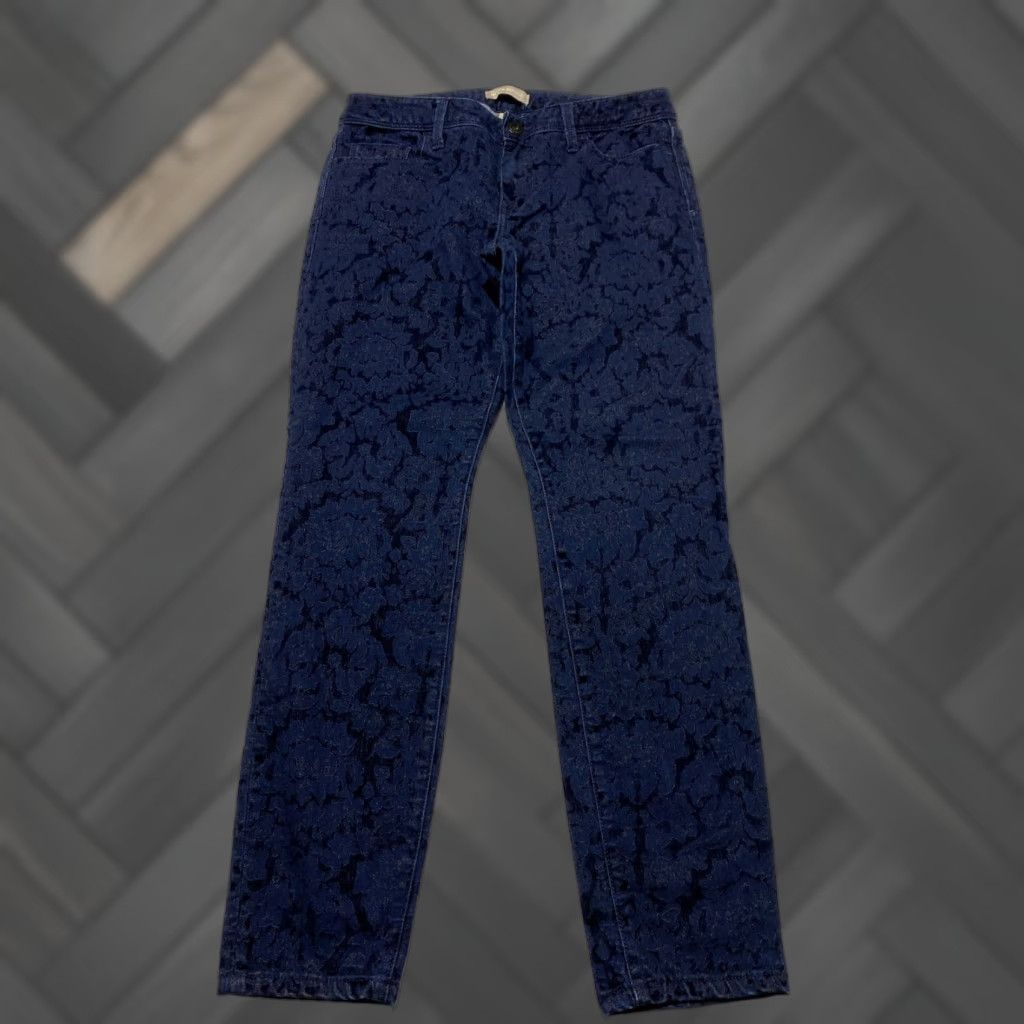 Banana Republic VINTAGE Banana Republic Womens Pants Blue Floral Embossed Straight Leg 28 Slim 5-Pocket Design Cotton Rayon Spandex Button Zip Women's Pants Size 28" / US 6 / IT 42 - 1 Thumbnail
