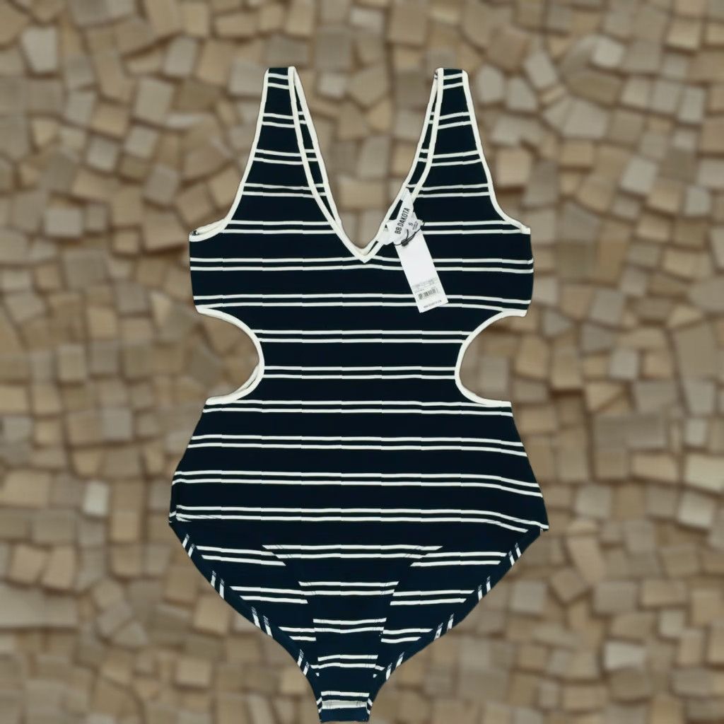 BB Dakota BB Dakota Bodysuit Women's S Navy Blue & White Striped Cut-out on the Side One Piece Womens XS? Size S / US 4 / IT 40 - 1 Thumbnail