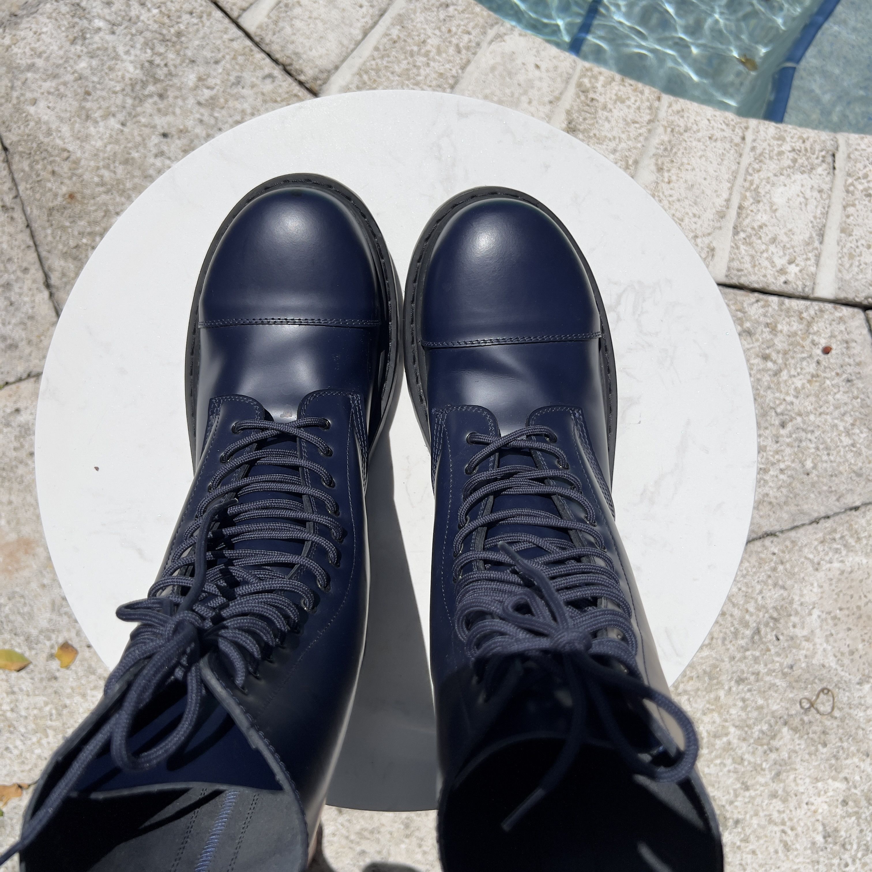 Balenciaga Balenciaga Strike Leather Lace-Up Combat Boots - Navy Blue Size US 11 / EU 44 - 4 Thumbnail
