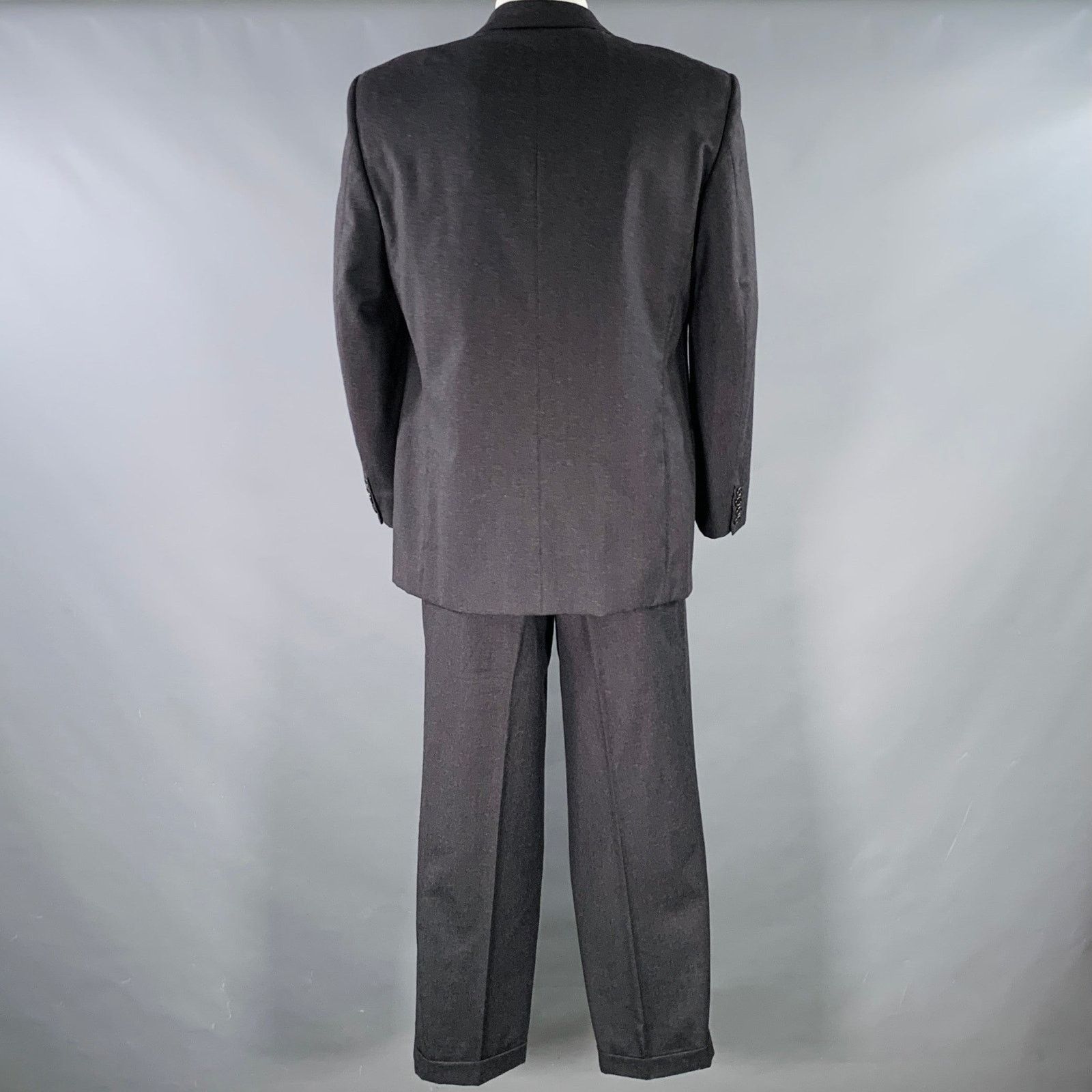 Valentino Size 43 Regular Grey Charcoal Virgin Wool Notch Lapel Suit Size 44R - 3 Thumbnail