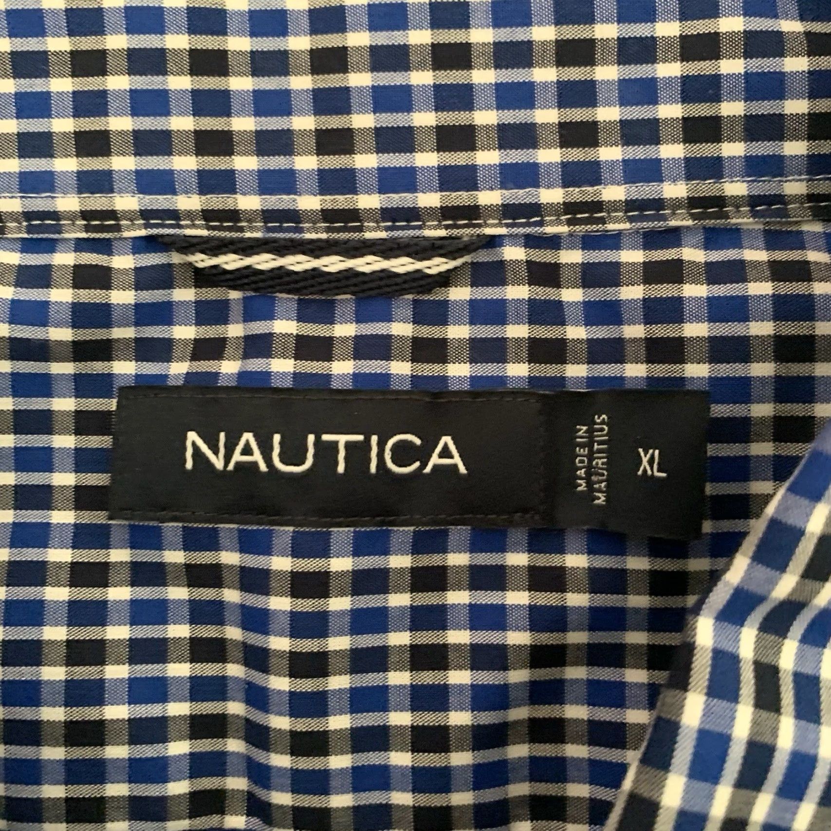 Nautica Nautica Shirt Mens XL Blue Black Check 100% Cotton Button Up Short Sleeve Pocket Size US XL / EU 56 / 4 - 2 Thumbnail