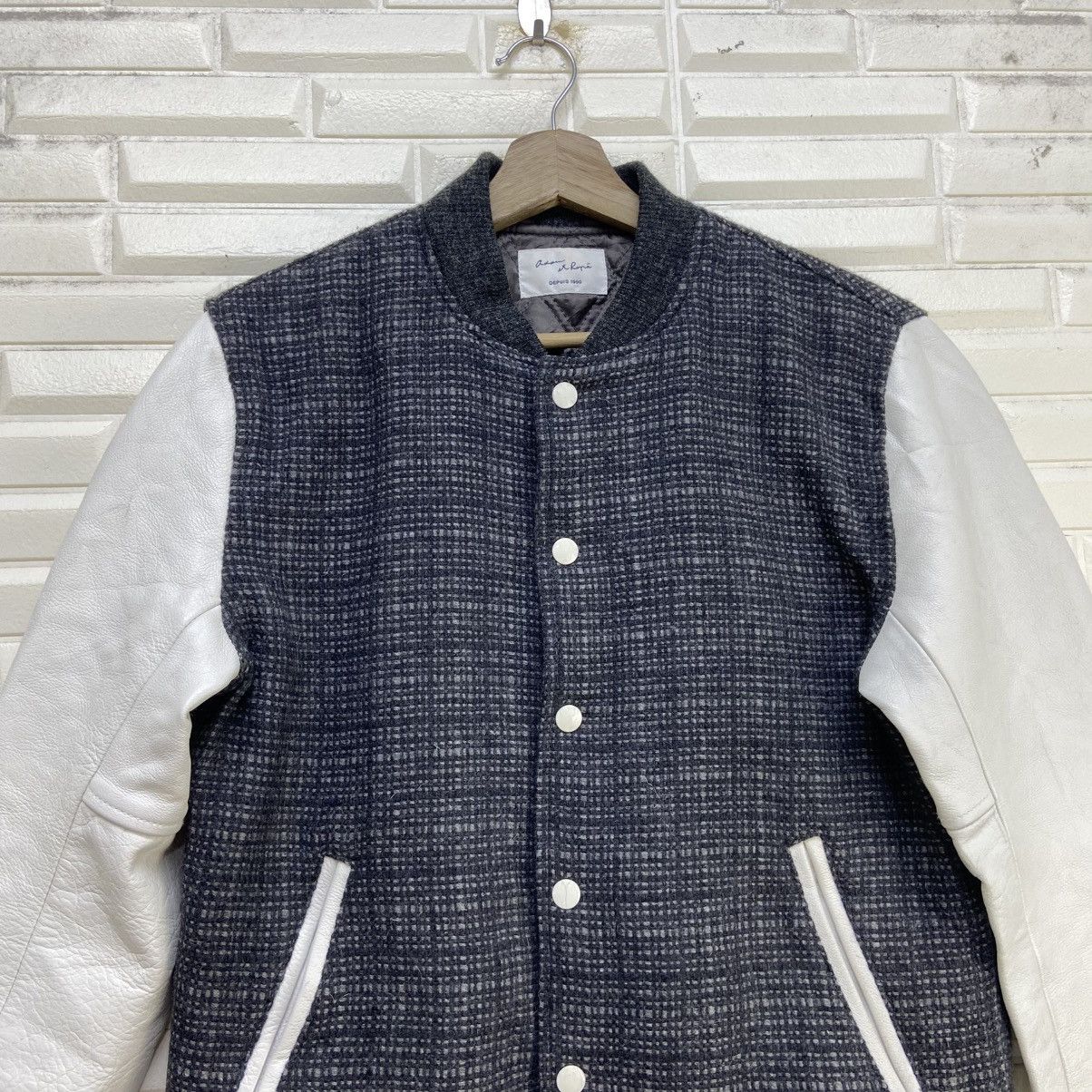 ADAM ET ROPE Japanese Brand Street Fashion Cowhide Sleeves Varsity Jacket Size US S / EU 44-46 / 1 - 7 Thumbnail