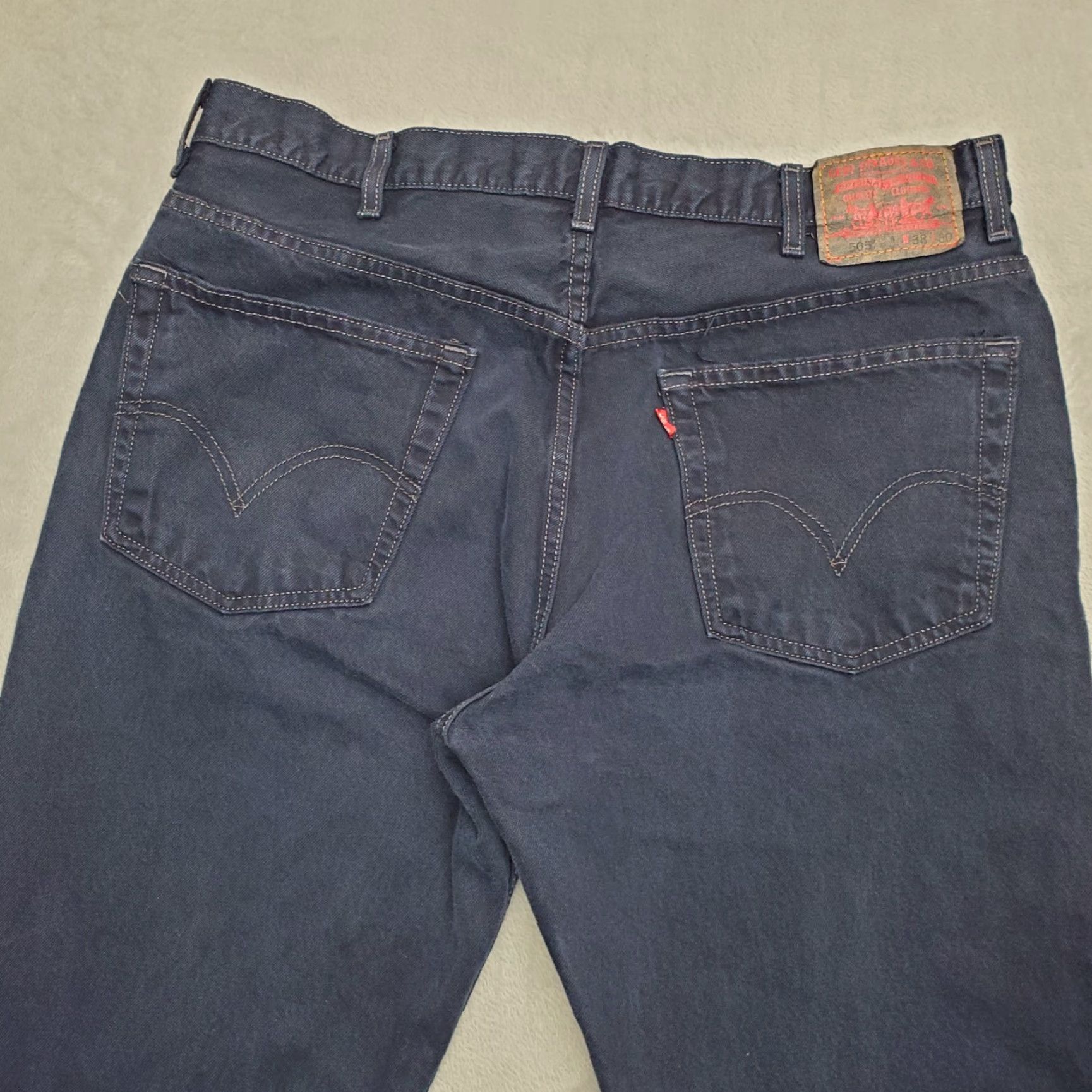 Denime Levi 505 Jeans Mens 38x30 Blue Denim Regular Fit Straight Leg Cotton Dark Wash USA American Size US 38 / EU 54 - 6 Thumbnail