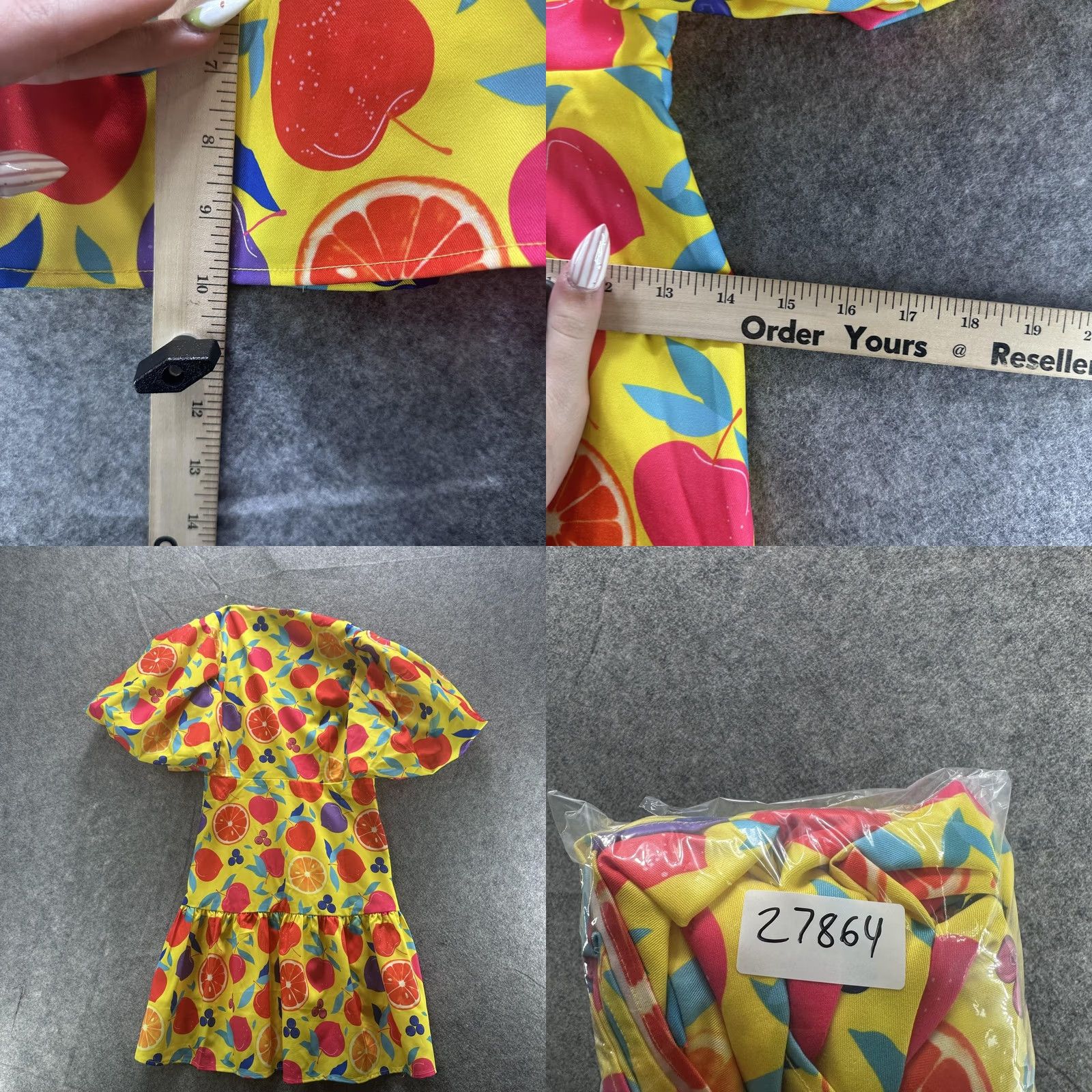 Vintage DENIMLAND Dress Womens S Yellow Fruit Print V Neck Puff Sleeve Ruffle Mini Size S / US 4 / IT 40 - 8 Thumbnail