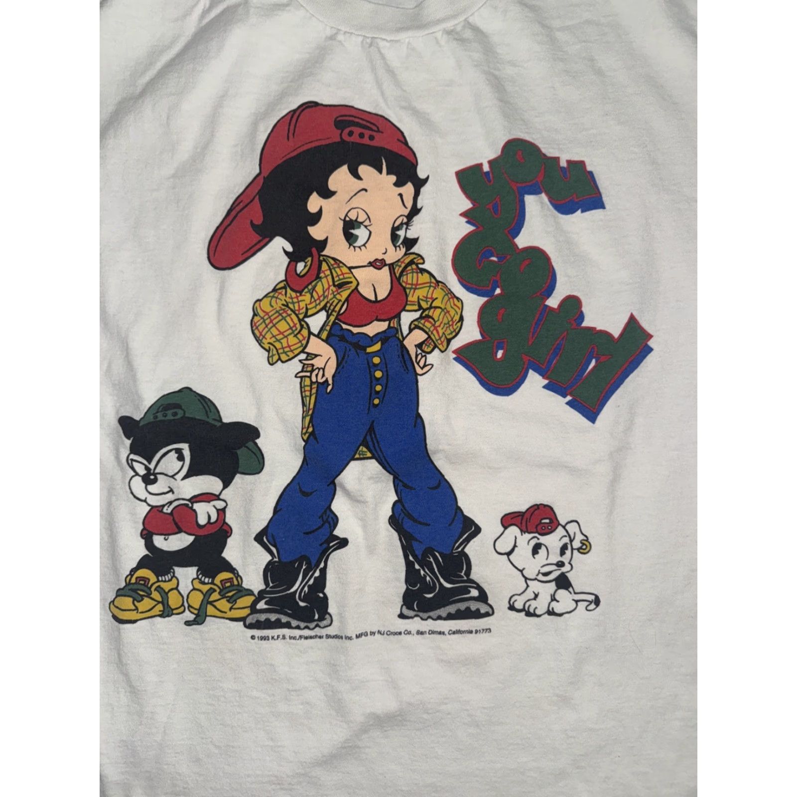 Doublet VINTAGE Betty Boop T-Shirt XL White 90s Unisex Adults Crew Neck Short Sleeve Double-Sided Pudgy Bimbo Logo NJ Croce Cartoon Graphic Go Girl Women Men Size US XL / EU 56 / 4 - 2 Thumbnail