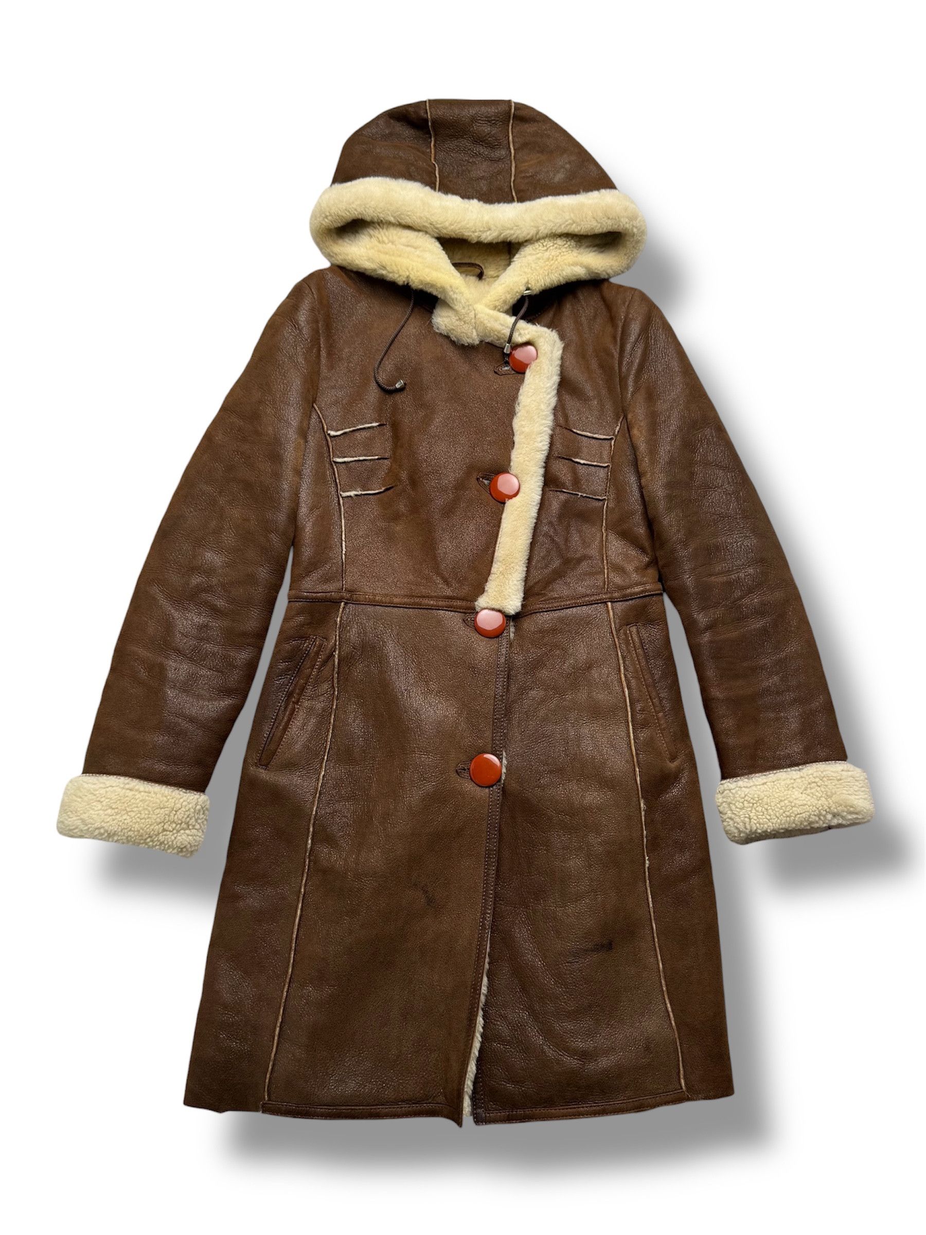 Vintage Real Sheepskin Hooded Coat From The 90's(V366) Size S / US 4 / IT 40 - 1 Thumbnail
