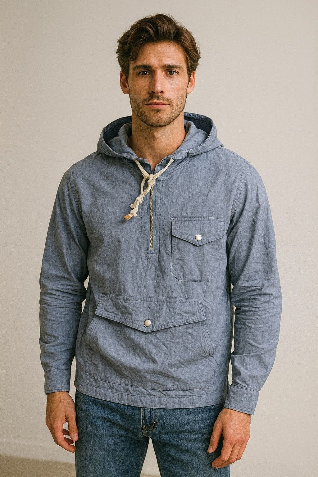 Global Work VINTAGE GLOBAL WORK JACKET HALF ZIPPER HOODIE Size US M / EU 48-50 / 2 - 1 Thumbnail