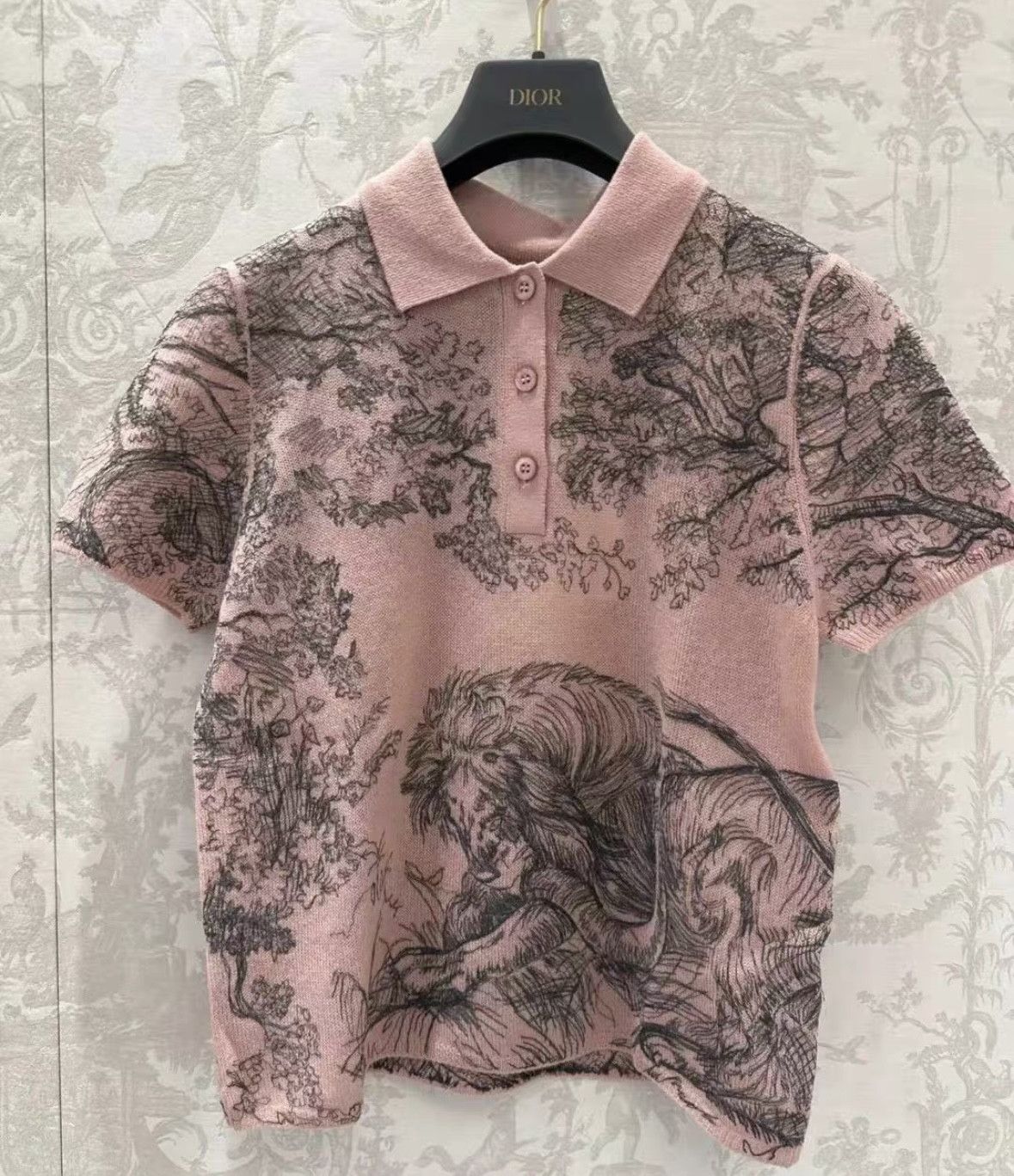 Dior Christian Dior Pink Animal Print Knit Polo Shirt Size XXS / US 00 / IT 34 - 1 Thumbnail