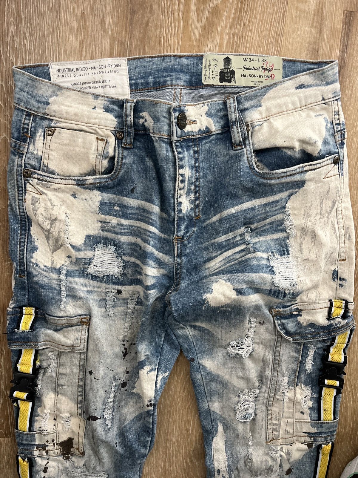 H&M Skinny biker jeans Yellow Striped size 32x32 medium Size US 32 / EU 48 - 2 Thumbnail