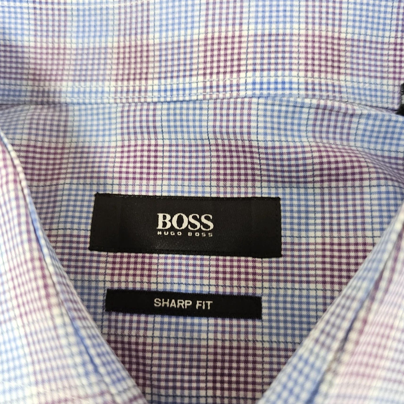 Hugo Boss BOSS Hugo Boss Dress Shirt Mens 16 34/35 Blue Purple Plaid Sharp Fit Long Sleeve Shirt Size 42R - 4 Thumbnail