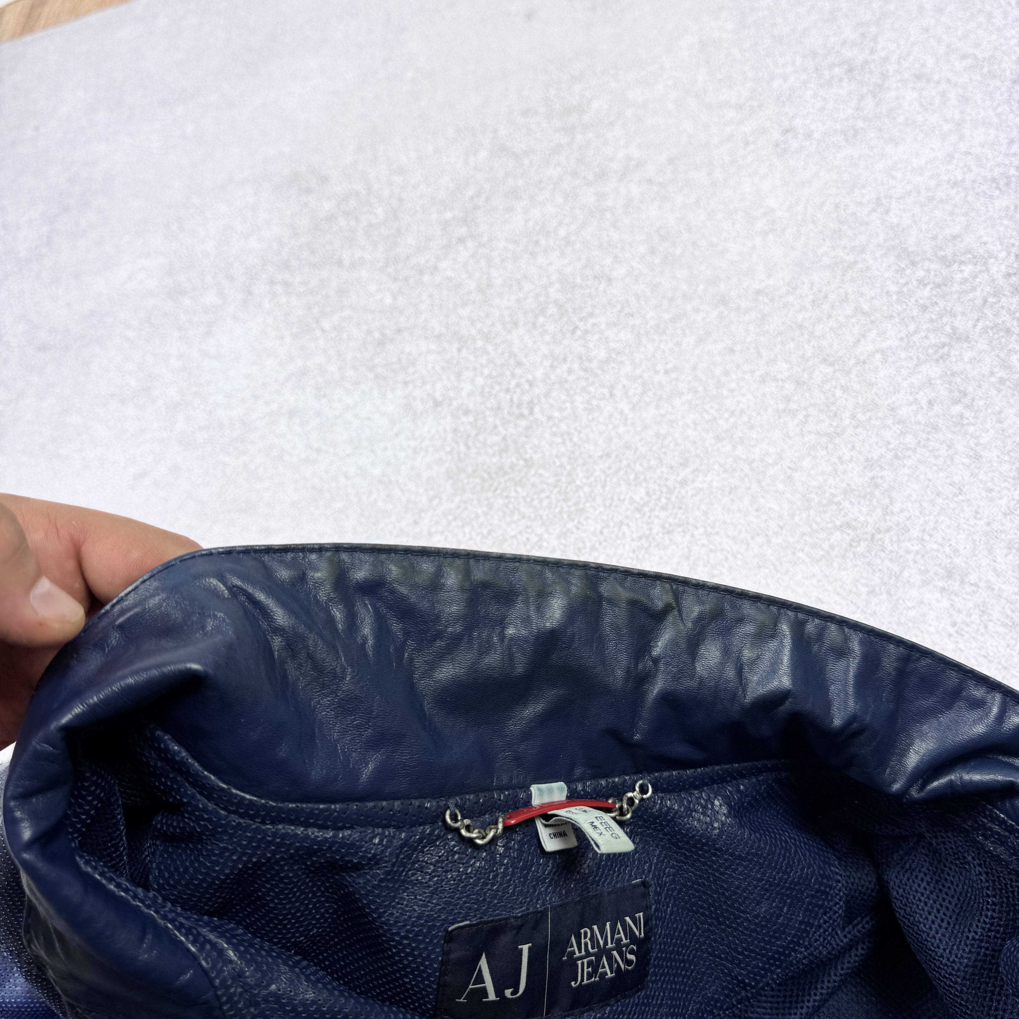 Armani Men`s Armani Jeans Navy Perforated Leather Jacket Size 3XL Size US XXL / EU 58 / 5 - 16 Thumbnail