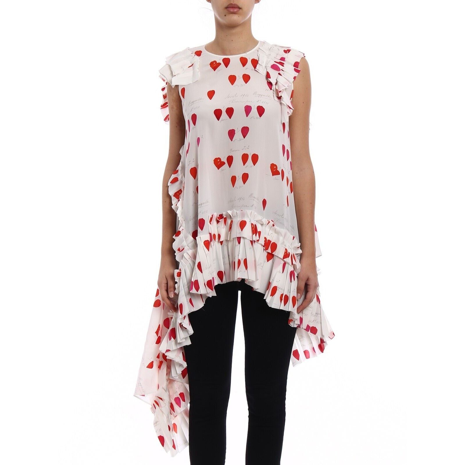 Alexander McQueen Alexander McQueen Cream Red Sleeveless Ruffle Blouse 44 / 12 Size L / US 10 / IT 46 - 1 Thumbnail