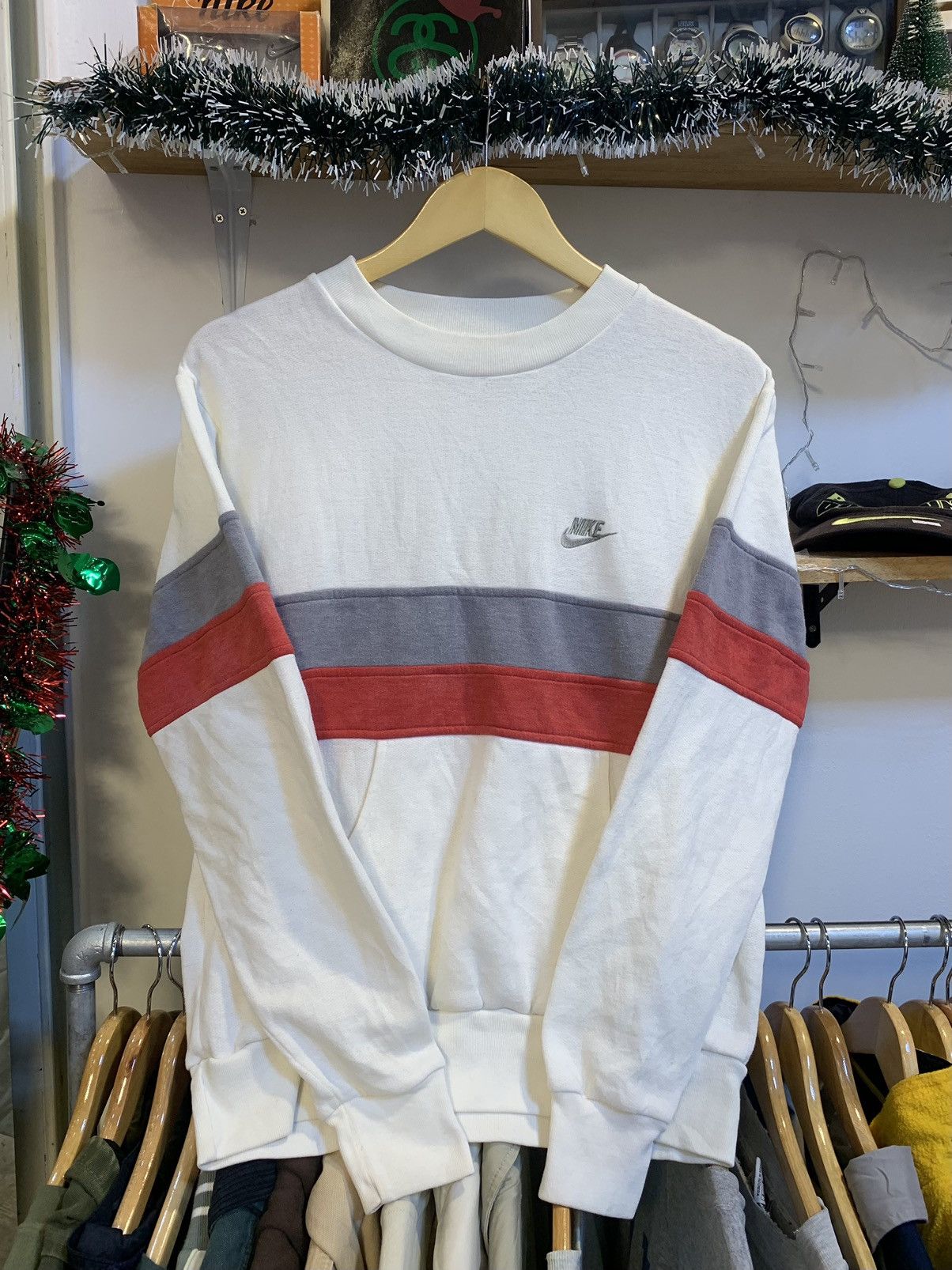 image of 70's Nike Spell Out Sweatshirt Crewneck Sweater in Grey, Men's (Size Medium)