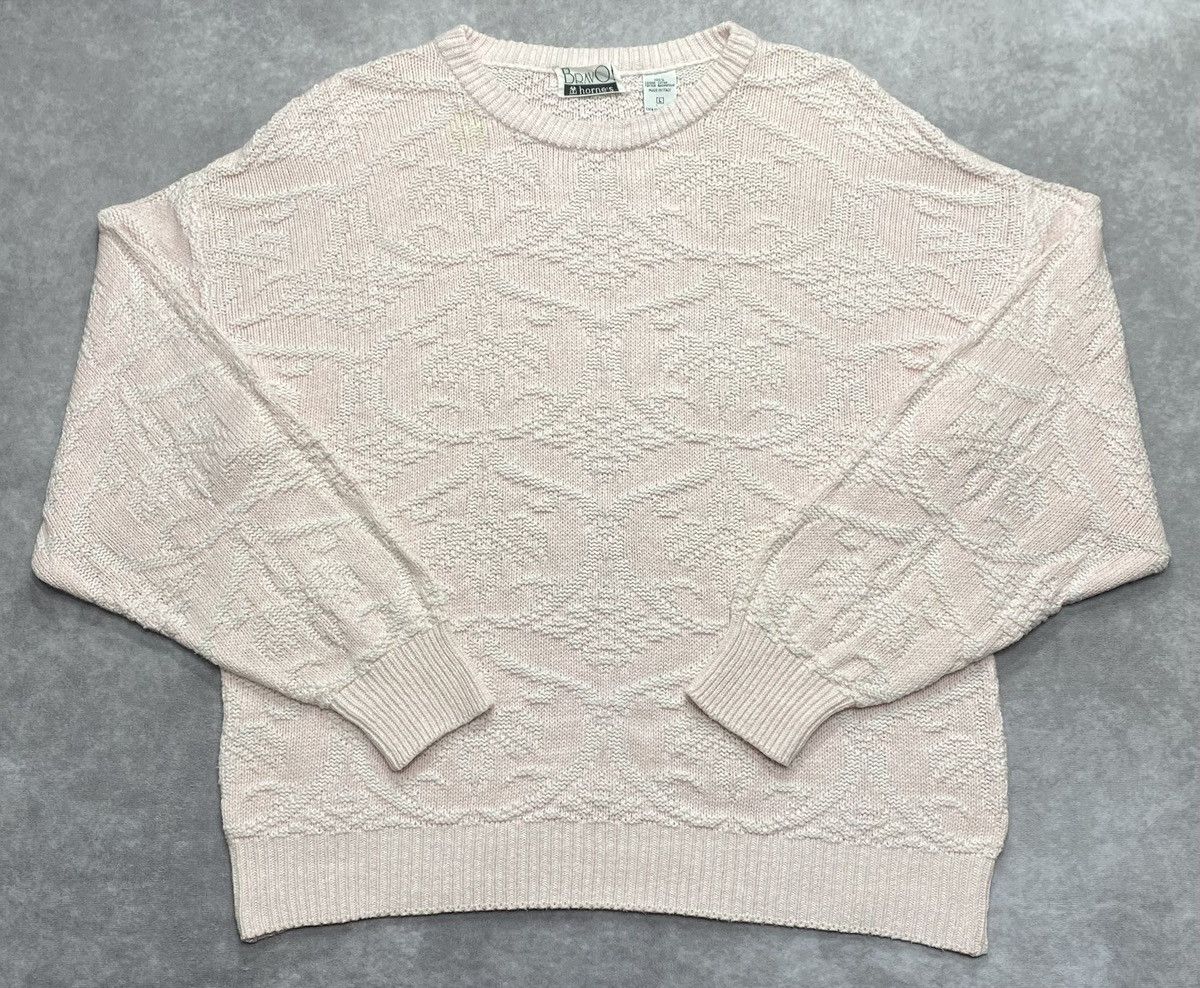 Vintage 80’s Vintage Bravo for Hornes Pink Cable Knit Cotton Sweater Size US L / EU 52-54 / 3 - 1 Thumbnail