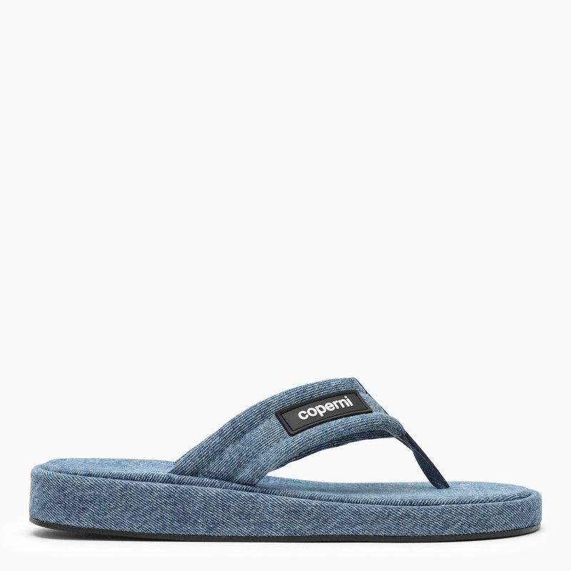 image of Coperni Denim Flip-Flops With Logo Shoes in Light Blue, Women's (Size 8)