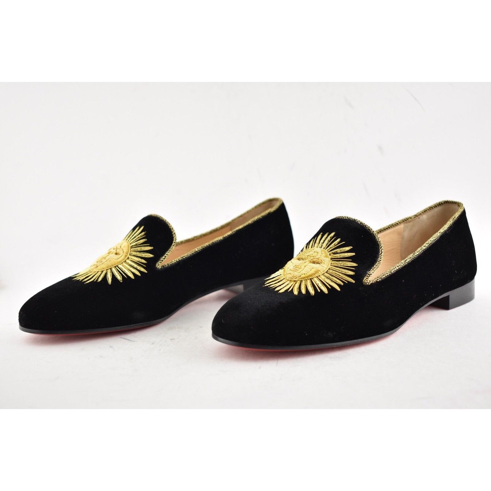 Christian Louboutin Morning Sakouette Flat Black Velvet Gold Sun Slip Loafer 37 Size US 7 / IT 37 - 10 Thumbnail