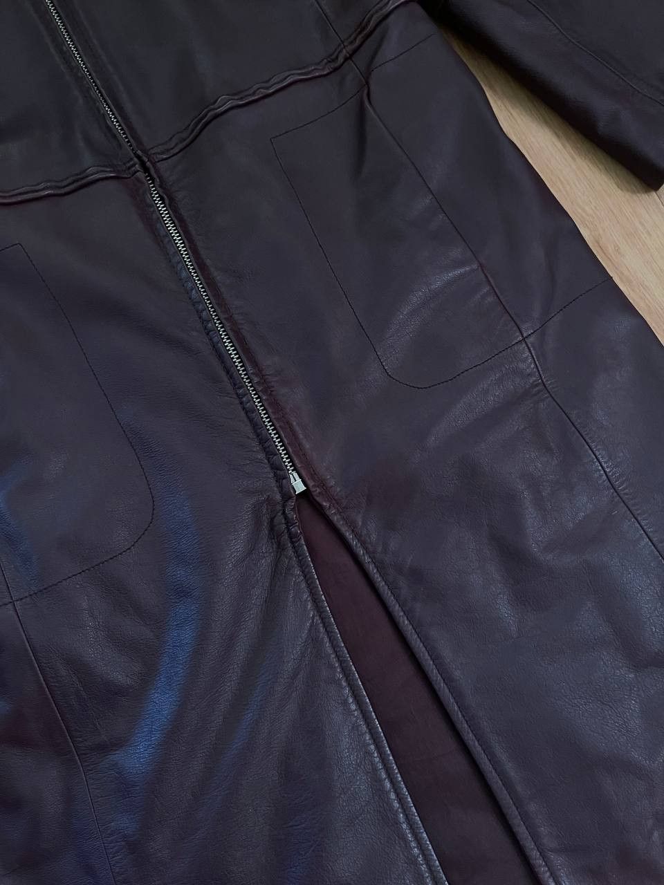Giorgio Armani × Vintage Armani Women Leather Coat Burgundy Size L / US 10 / IT 46 - 7 Thumbnail