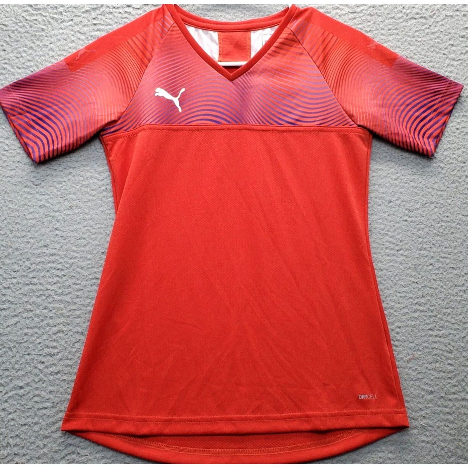 Puma PUMA Cup Jersey Womens XS Red DryCell Short Sleeve V Neck Spelout Logo Pullover Size XS / US 0-2 / IT 36-38 - 2 Thumbnail