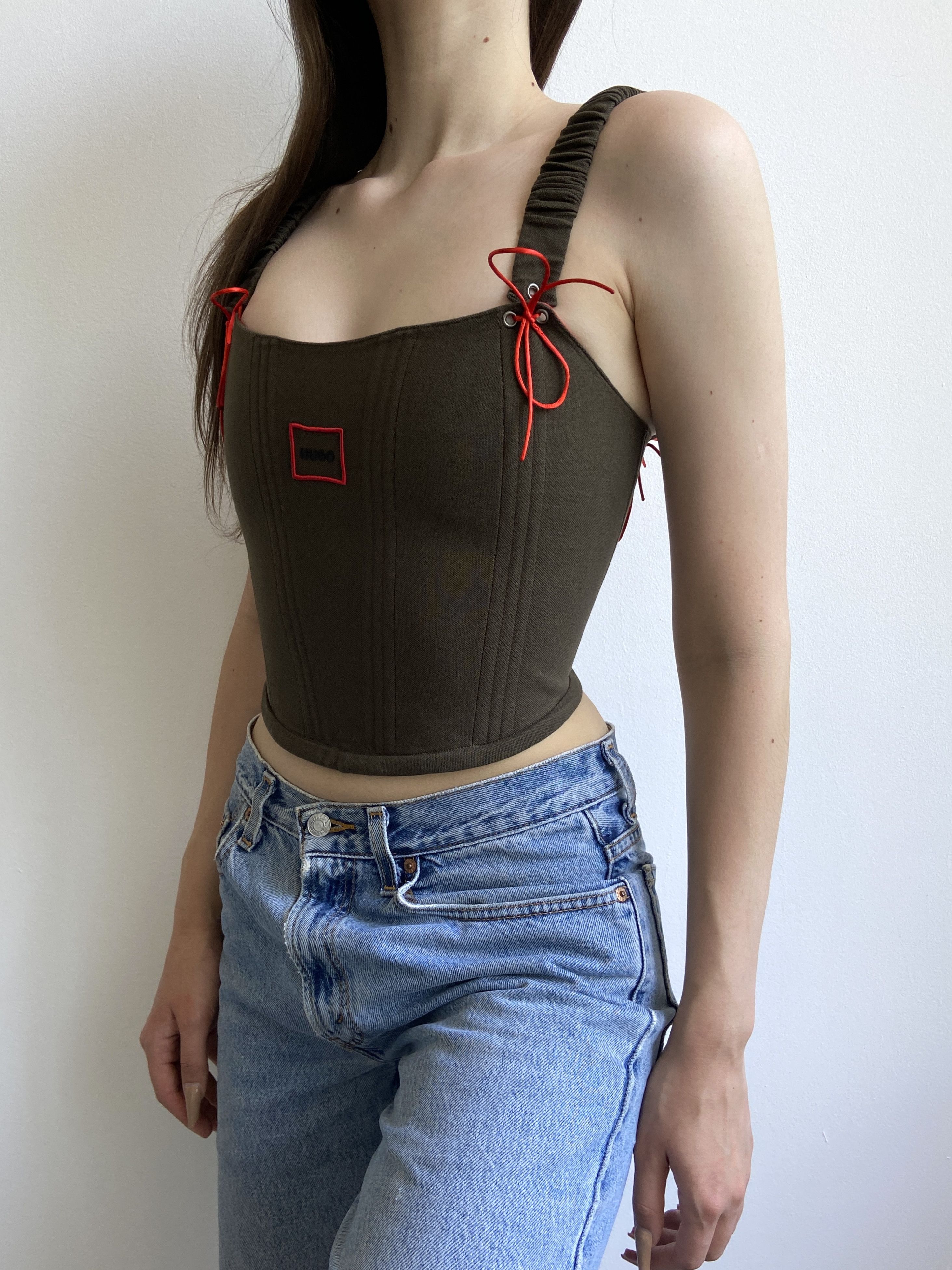 Handmade Handmade Hugo Boss Khaki Icon Women's Tank Crop Top Corset Size S / US 4 / IT 40 - 5 Thumbnail
