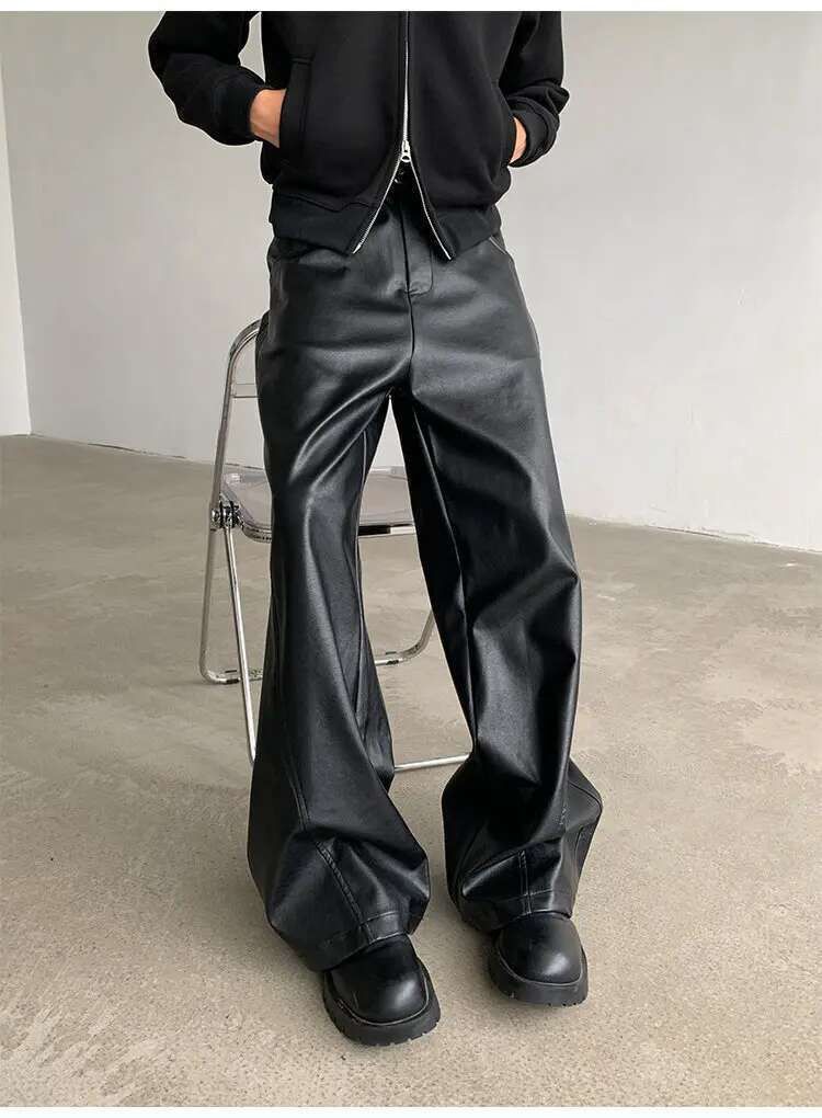 Japanese Brand Streetwear Casual Pu Leather Straight Wide Leg Trousers Size US 33 - 2 Thumbnail