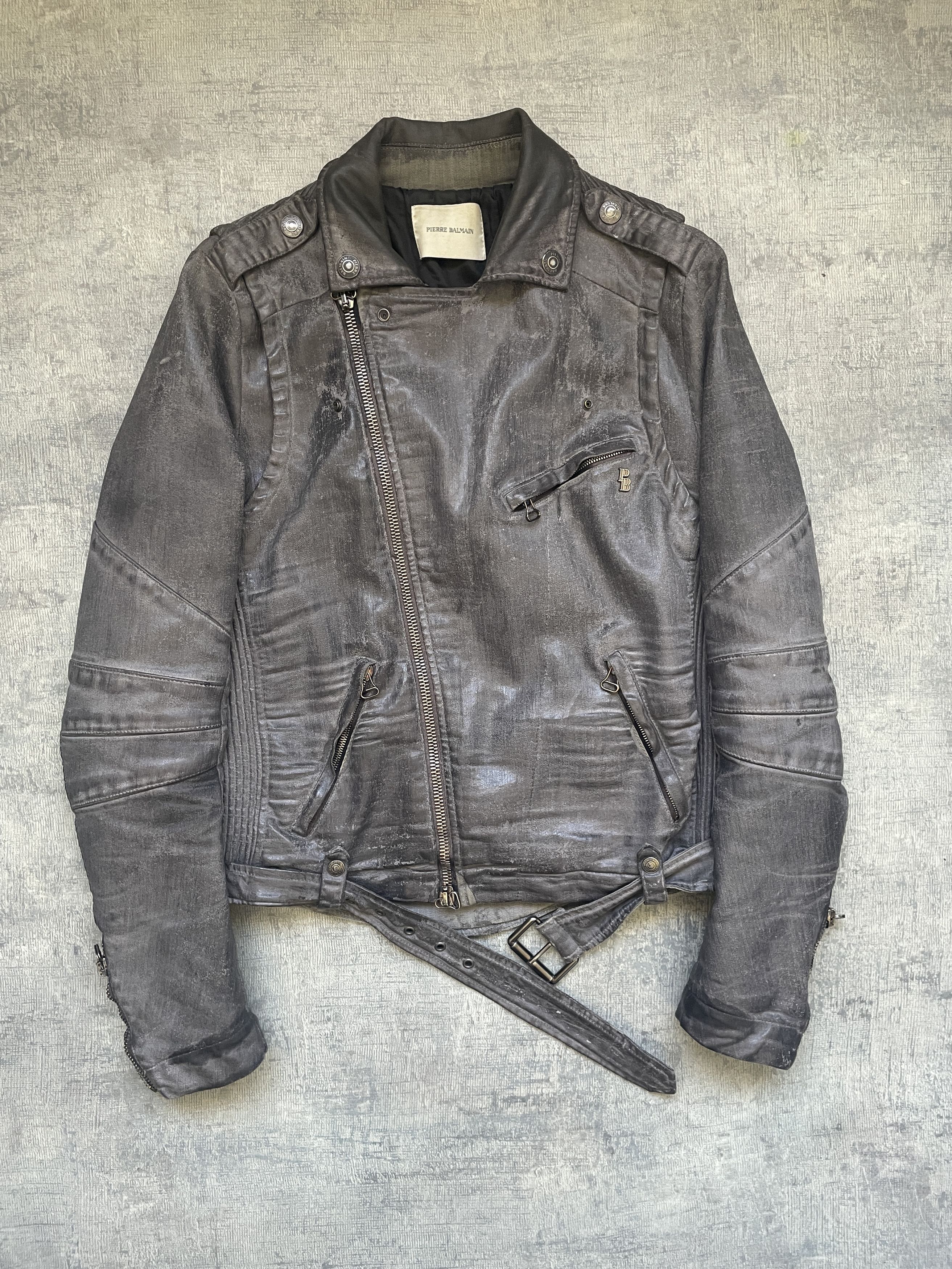 Balmain Balmain AW12 Trompe-L'Oeil Waxed Biker Jacket Size US M / EU 48-50 / 2 - 1 Thumbnail