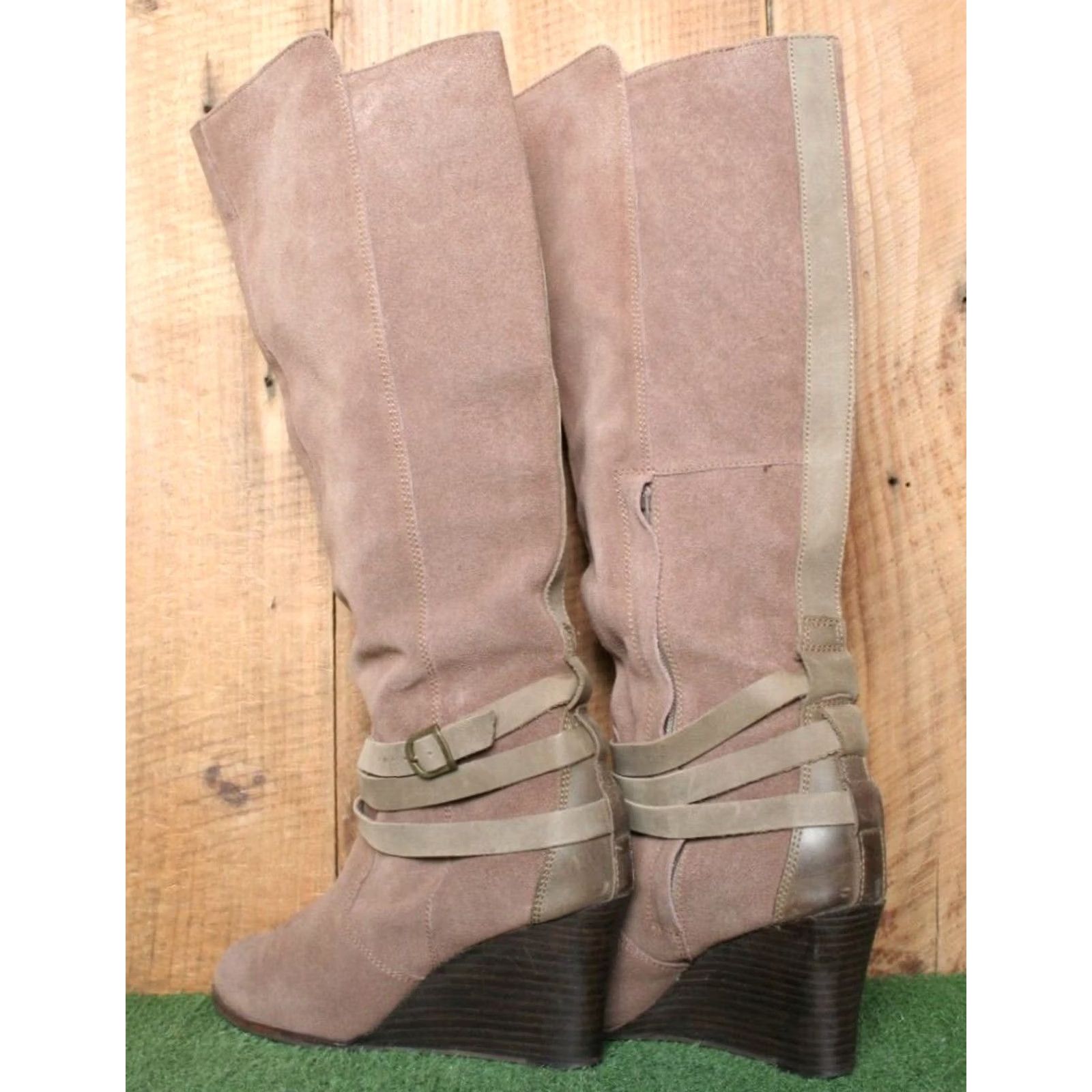 Vintage EMU Tarlo Brown Suede Knee-High Wedge Heel Boots Sz. 9 18" Tall Pull On Zip Women Size US 9 / IT 39 - 3 Thumbnail