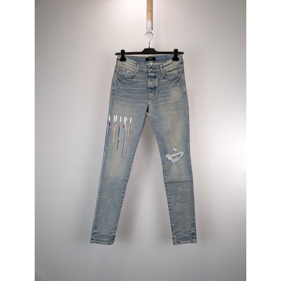 Amiri o1rshd1 Print Drip Logo Jeans in Clay Indigo Size US 32 / EU 48 - 1 Thumbnail