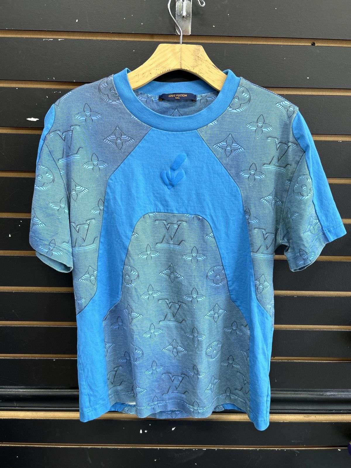 image of Louis Vuitton '2054' Intarsia Print Tee in Blue, Men's (Size Small)